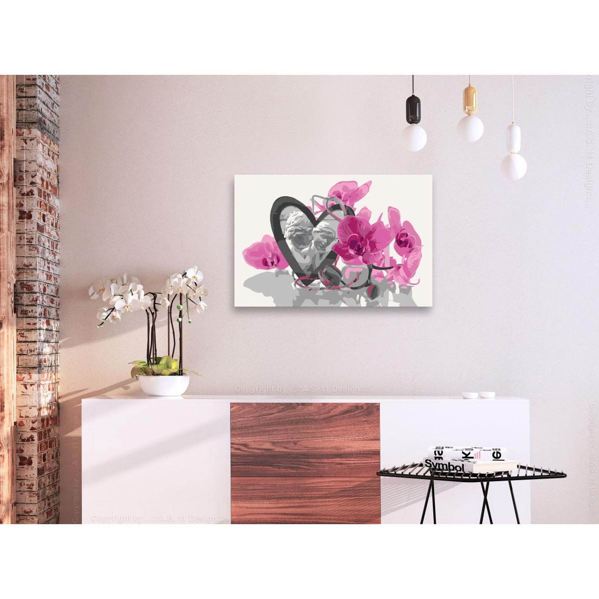 Voir la diapositive 2 : Paris Prix Tableau à peindre soi-même  anges coeur & orchidée rose  40x60cm