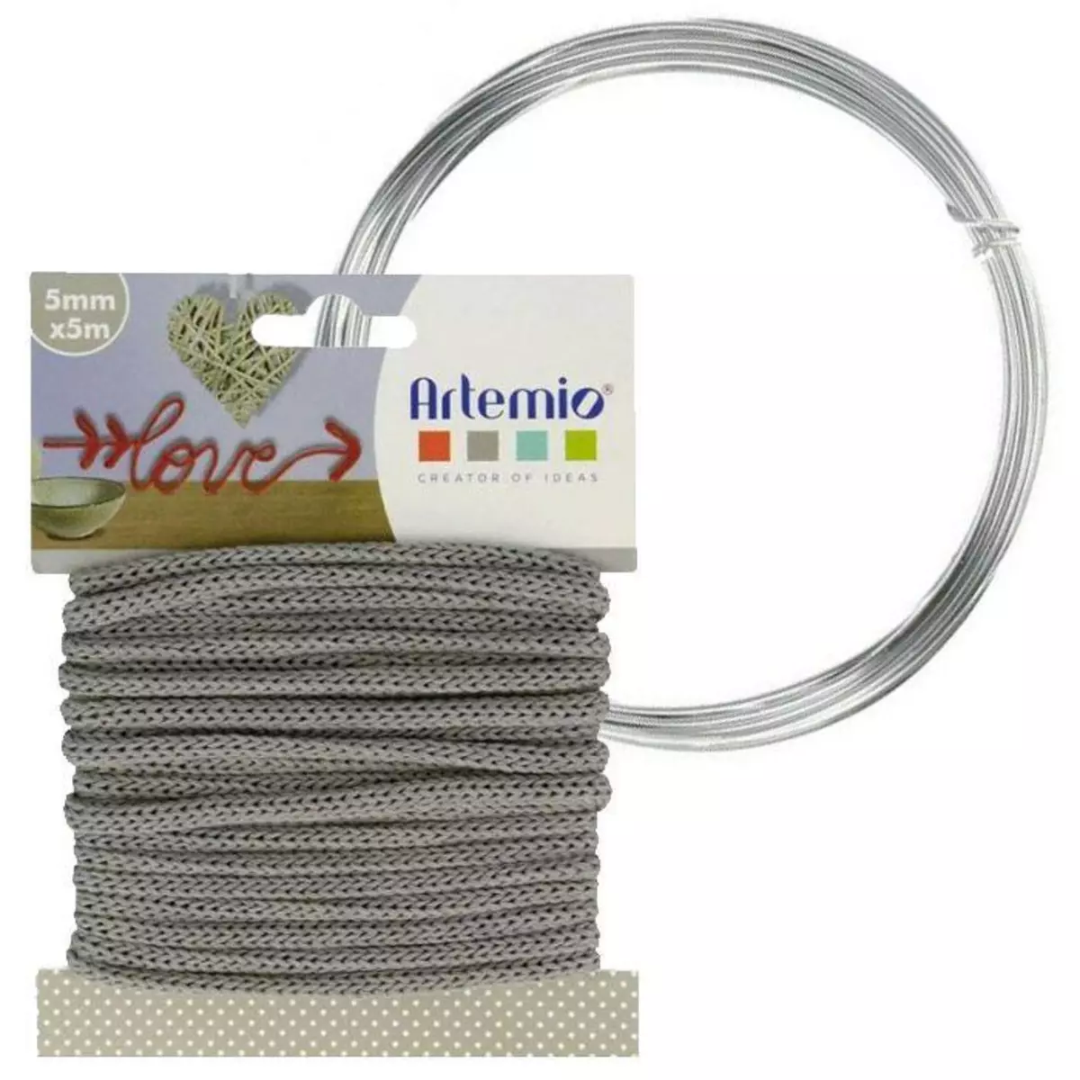 Artemio Fil à tricotin gris 5 mm x 5 m + fil d'aluminium