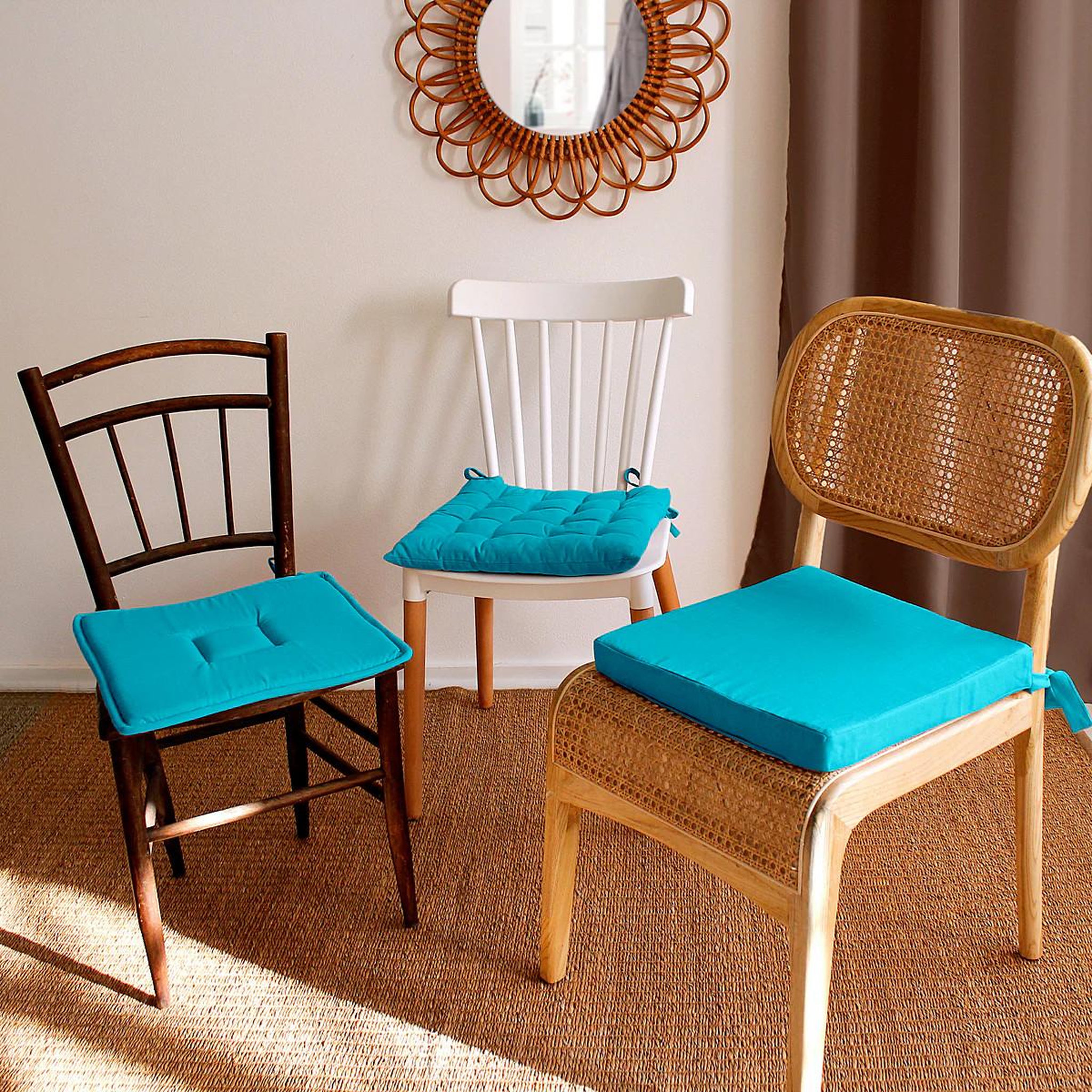 Voir la diapositive 2 : ENJOY HOME Galette de chaise piquée uni  panama  38x38cm turquoise