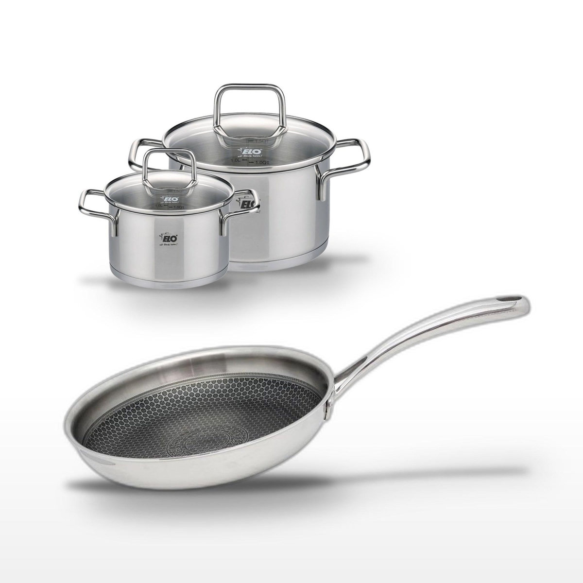 ELO Lot Poêle 24cm & 2 Faitouts 16/12cm Elo Relief Evolution