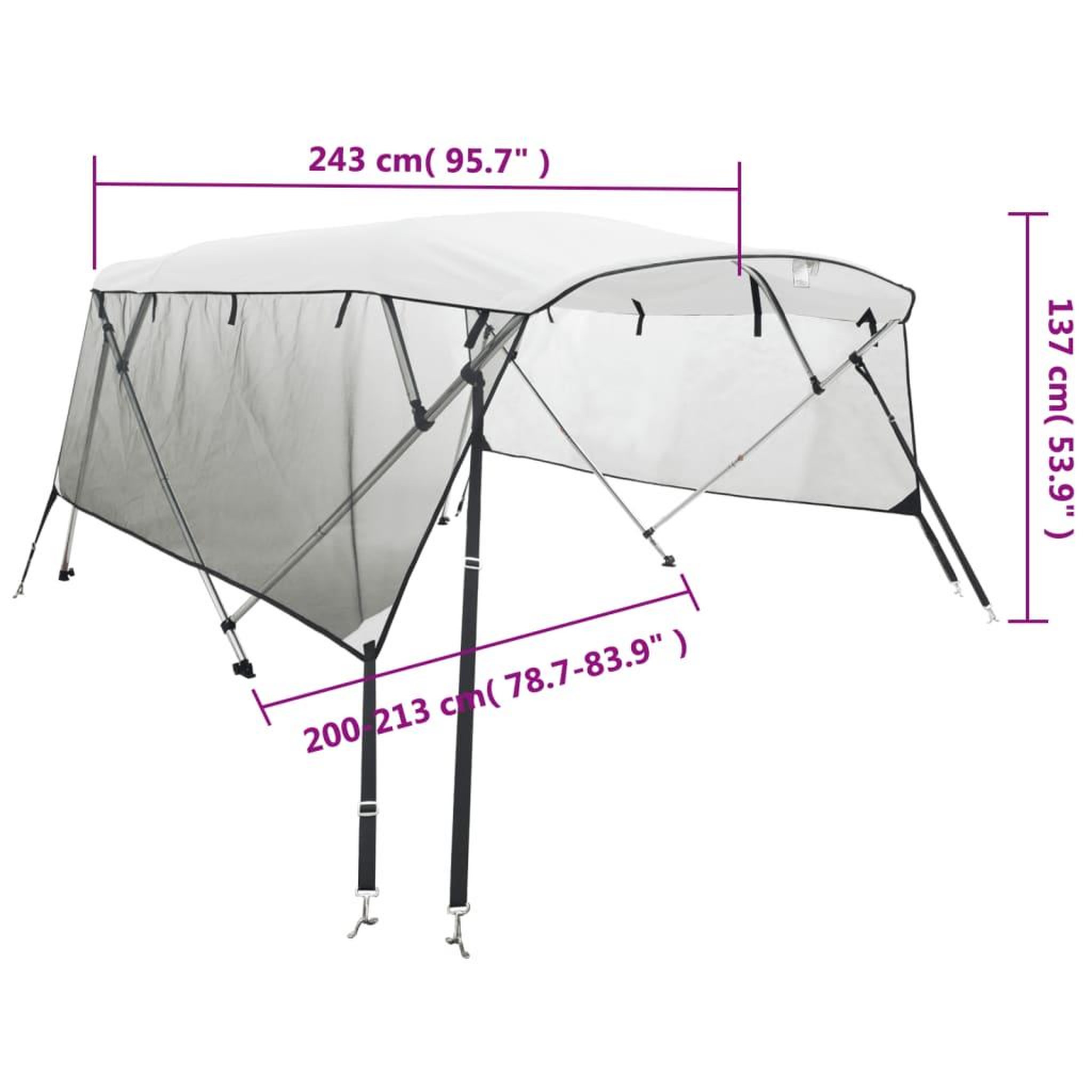 Voir la diapositive 6 : VIDAXL Toit bimini a 4 arceaux parois en maille 243x(200-213)x137 cm