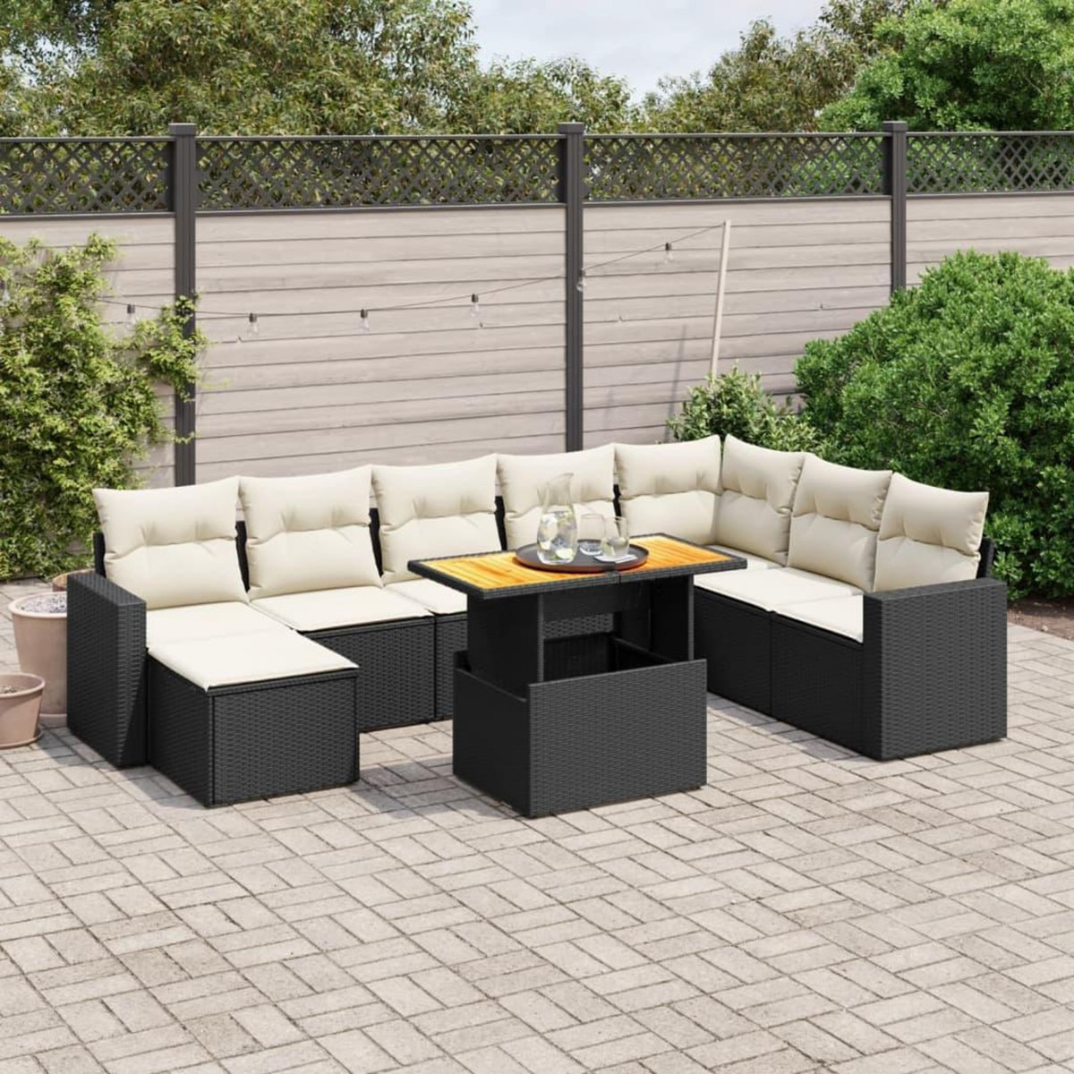 VIDAXL Salon de jardin 9 pcs avec coussins noir resine tressee