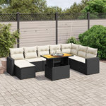 VIDAXL Salon de jardin 9 pcs avec coussins noir resine tressee