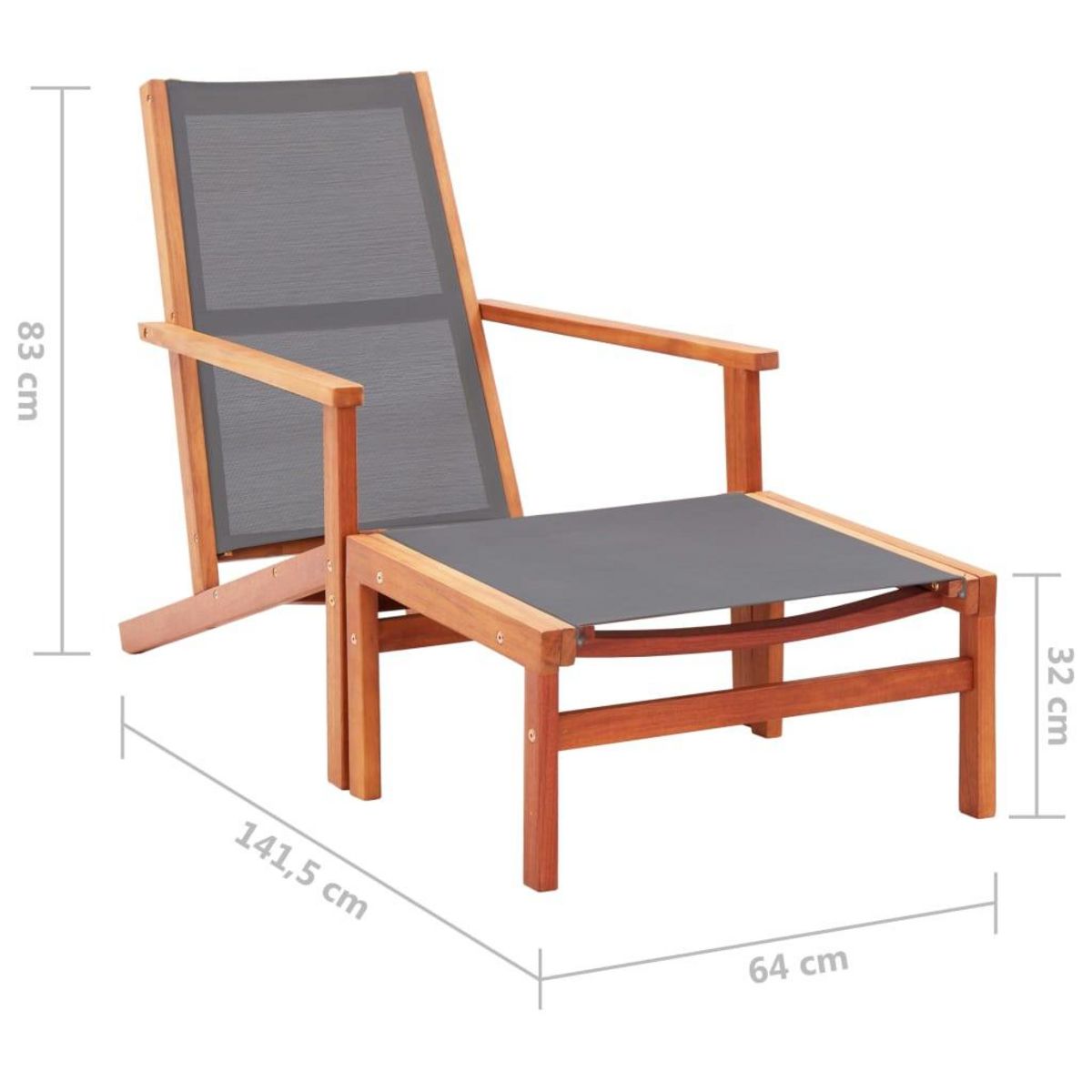 VIDAXL Chaise de jardin et repose-pied Gris Eucalyptus et textilene