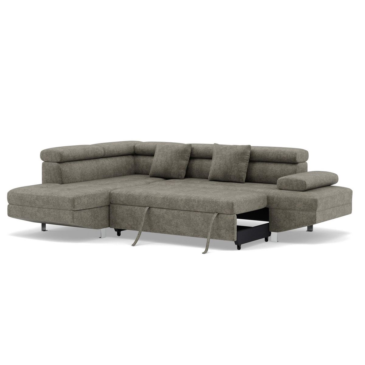 BEST MOBILIER Margaux - canapé d'angle gauche 5 places convertible avec coffre et têtières réglables en velours texturé