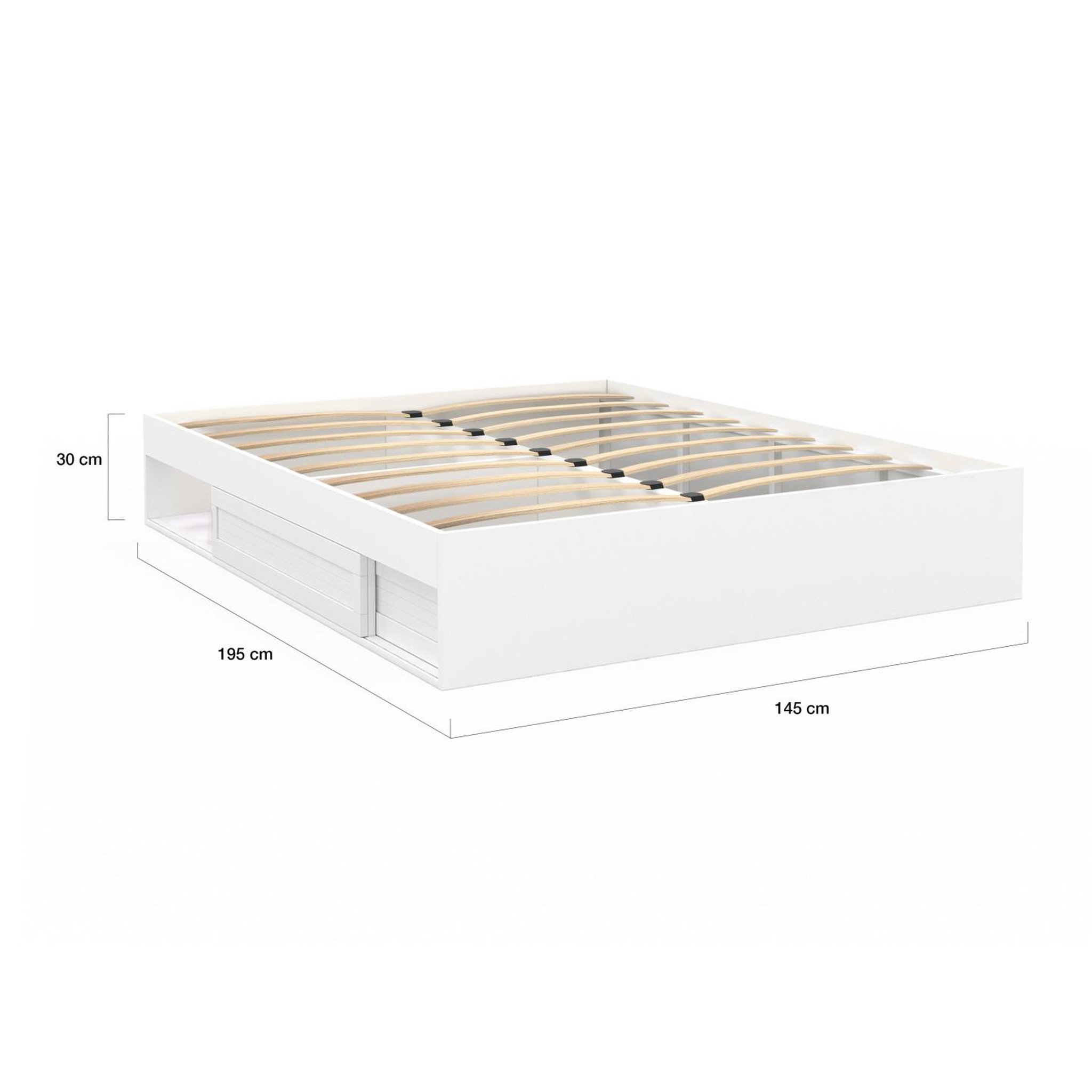 Voir la diapositive 5 : ID MARKET Cadre de lit double salem avec rangements et sommier 140 x 190 cm blanc