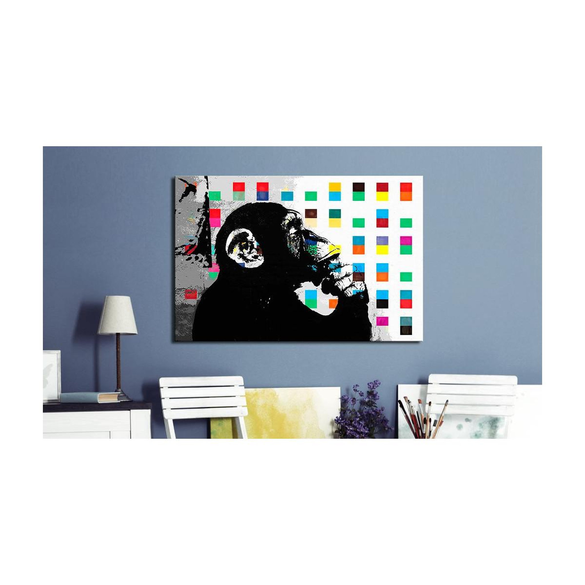 Voir la diapositive 2 : Paris Prix Tableau Imprimé  Banksy - the Thinker Monkey