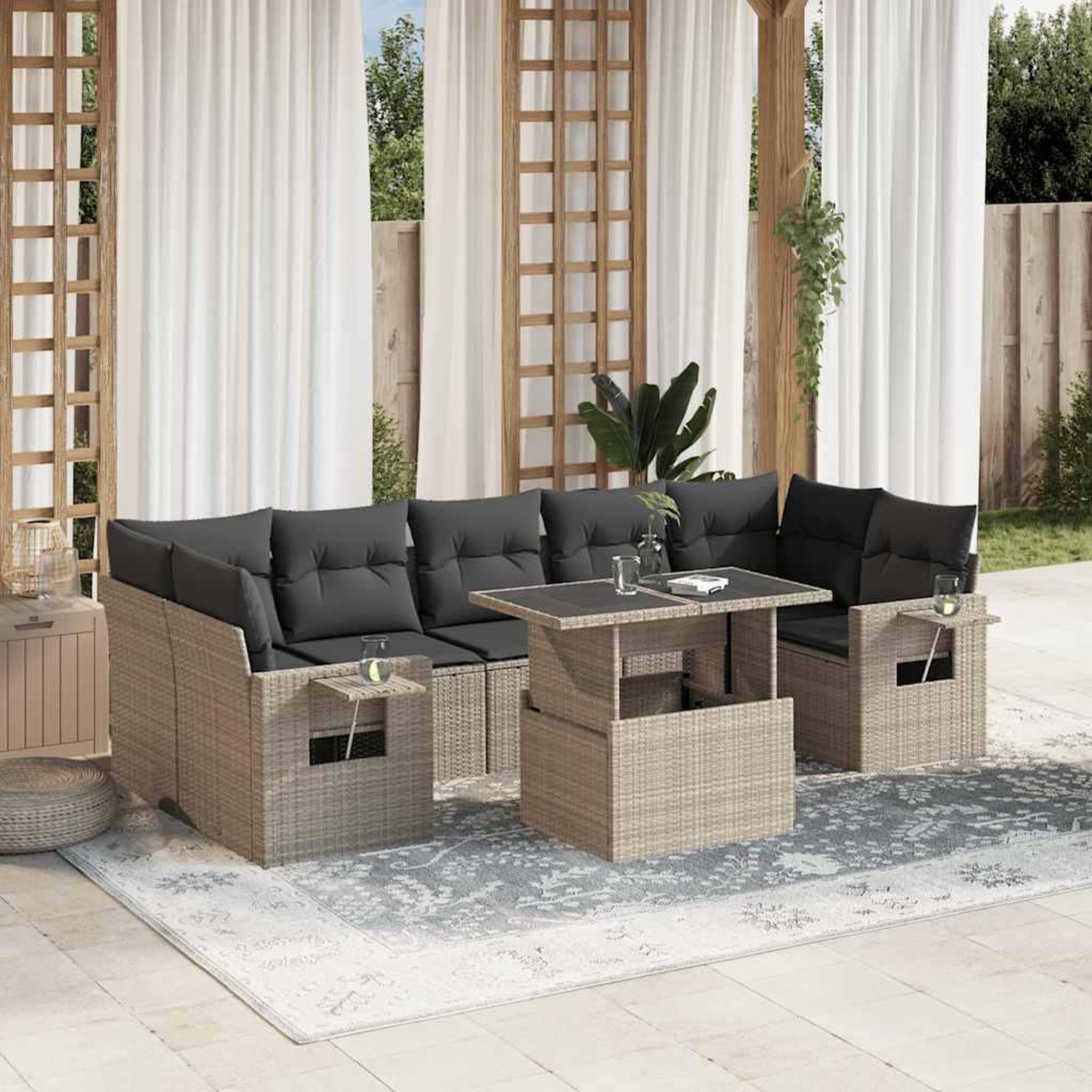 VIDAXL Salon de jardin 8 pcs avec coussins gris clair resine tressee