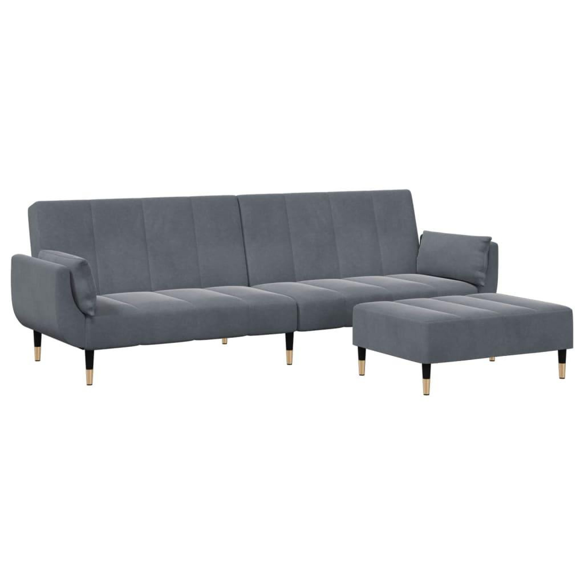 Voir la diapositive 2 : VIDAXL Canape-lit a 2 places avec repose-pied gris fonce velours