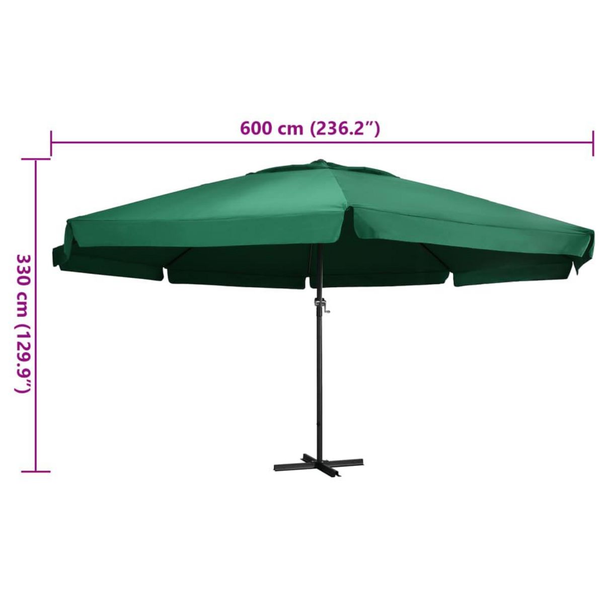 VIDAXL Parasol de jardin avec mat en aluminium 600 cm vert