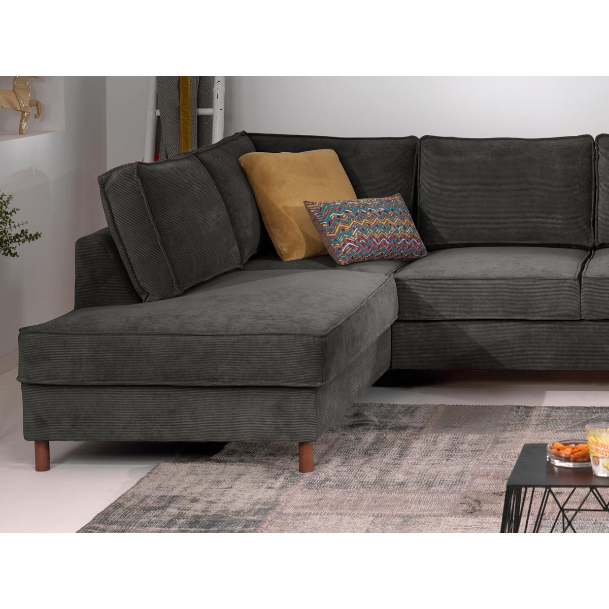 LISA DESIGN Jake - canapé panoramique d'angle gauche - convertible avec coffre - 7 places - en velours côtelé