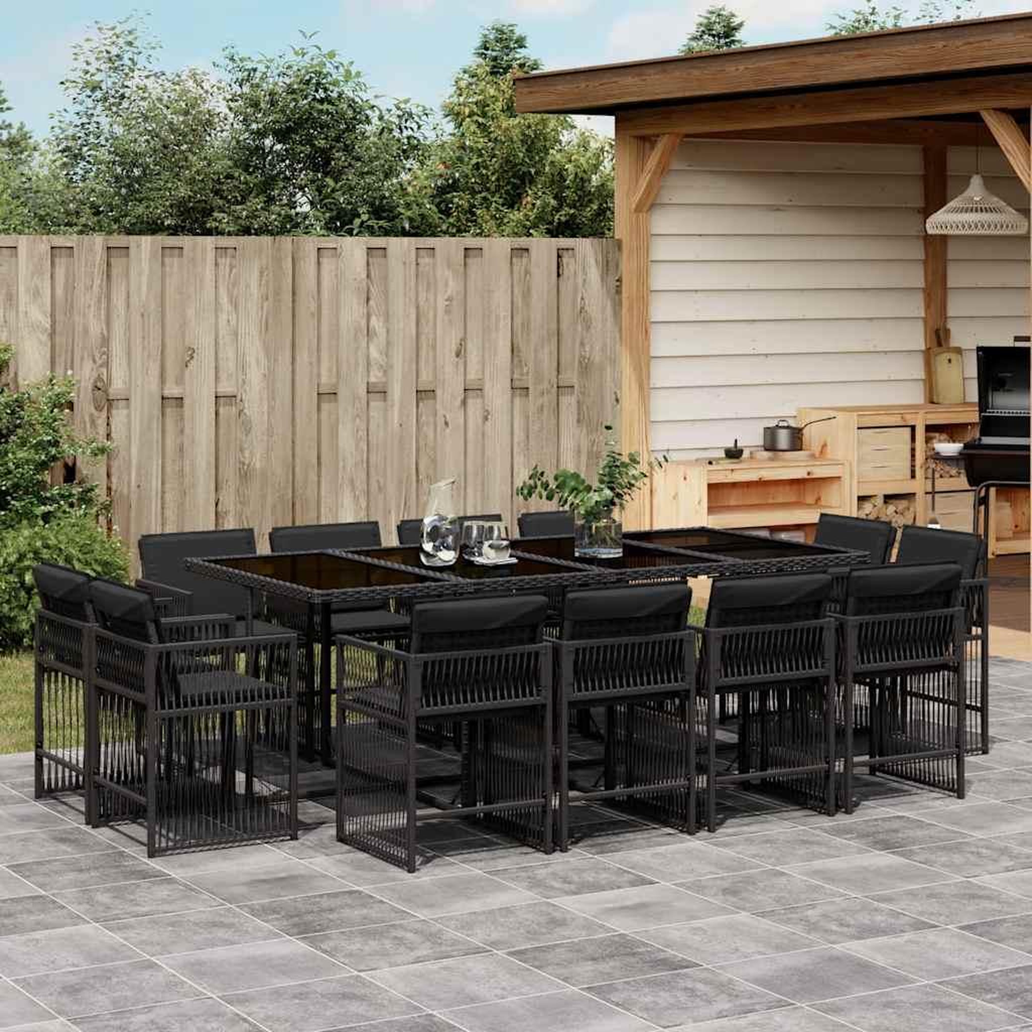 Voir la diapositive 1 : VIDAXL Ensemble a manger de jardin 13 pcs coussins noir resine tressee