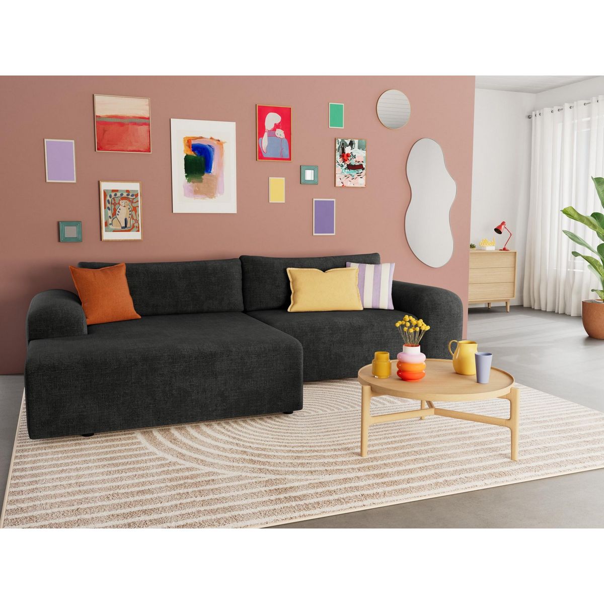 BEST MOBILIER Rebecca - canapé d'angle gauche 4 places convertible avec coffre en velours texturé