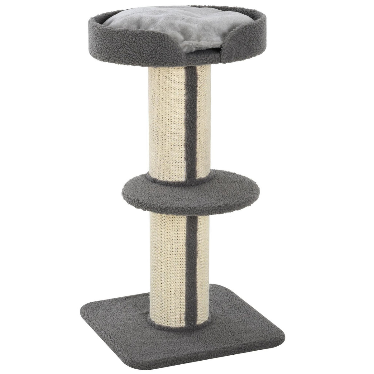 PAWHUT Arbre à chat avec griffoir centre d'activités 2 plateformes coussin gris