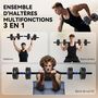 Voir la diapositive 4 : HOMCOM Ensemble d'haltères musculation multifonction 3 en 1 - haltères, Olympic barre, Curl EZ barre - total 15Kg - PVC bleu noir