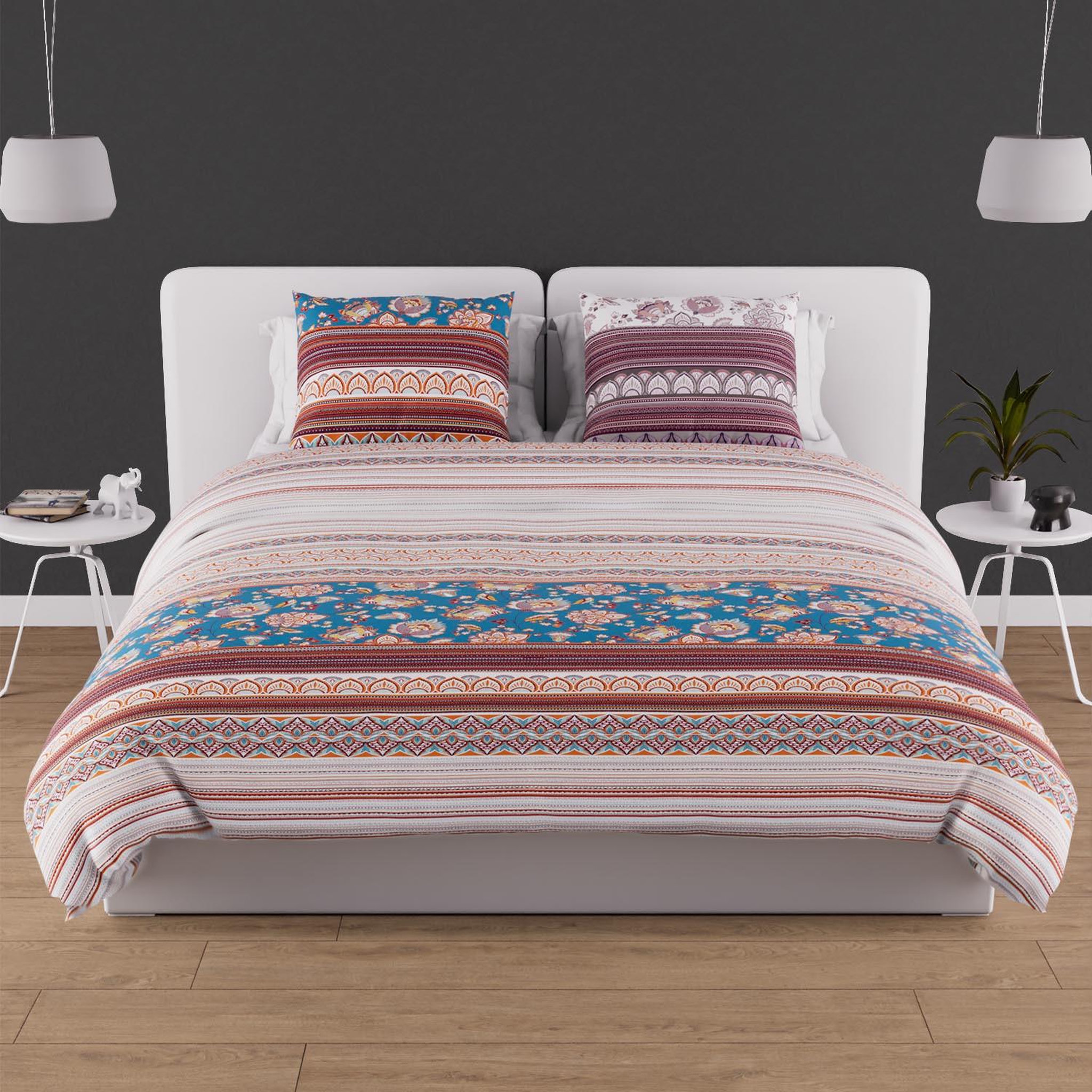 Voir la diapositive 1 : SOLEIL D'OCRE Parure housse de couette en coton 57 fils/cm2 JAIPUR, par Soleil d'Ocre