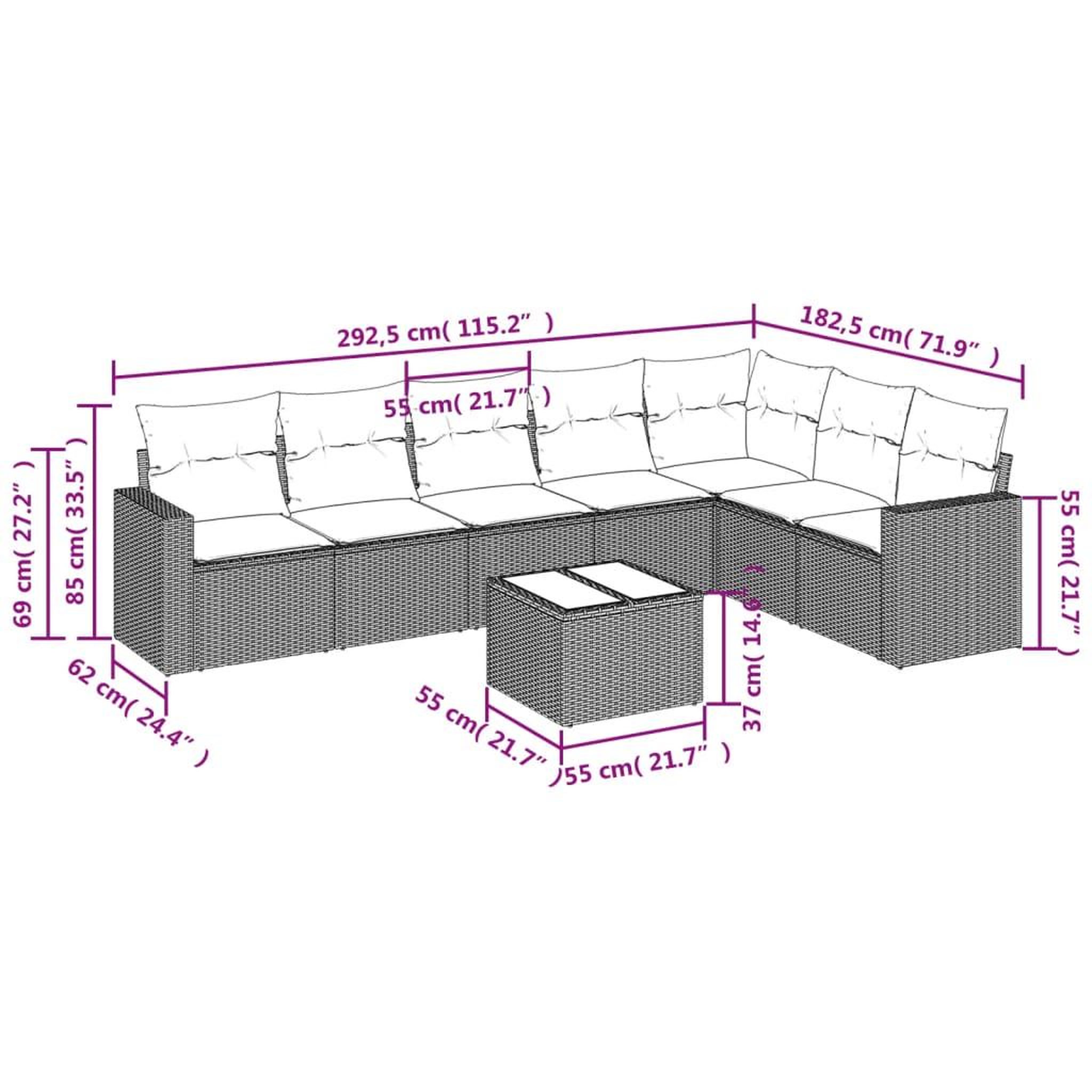 Voir la diapositive 3 : VIDAXL Salon de jardin 8 pcs avec coussins marron resine tressee