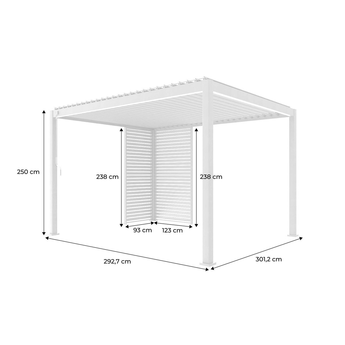 SWEEEK Pergola bioclimatique aluminium 4x3m + 1 persienne 100cm + 1 persienne 130cm Triomphe