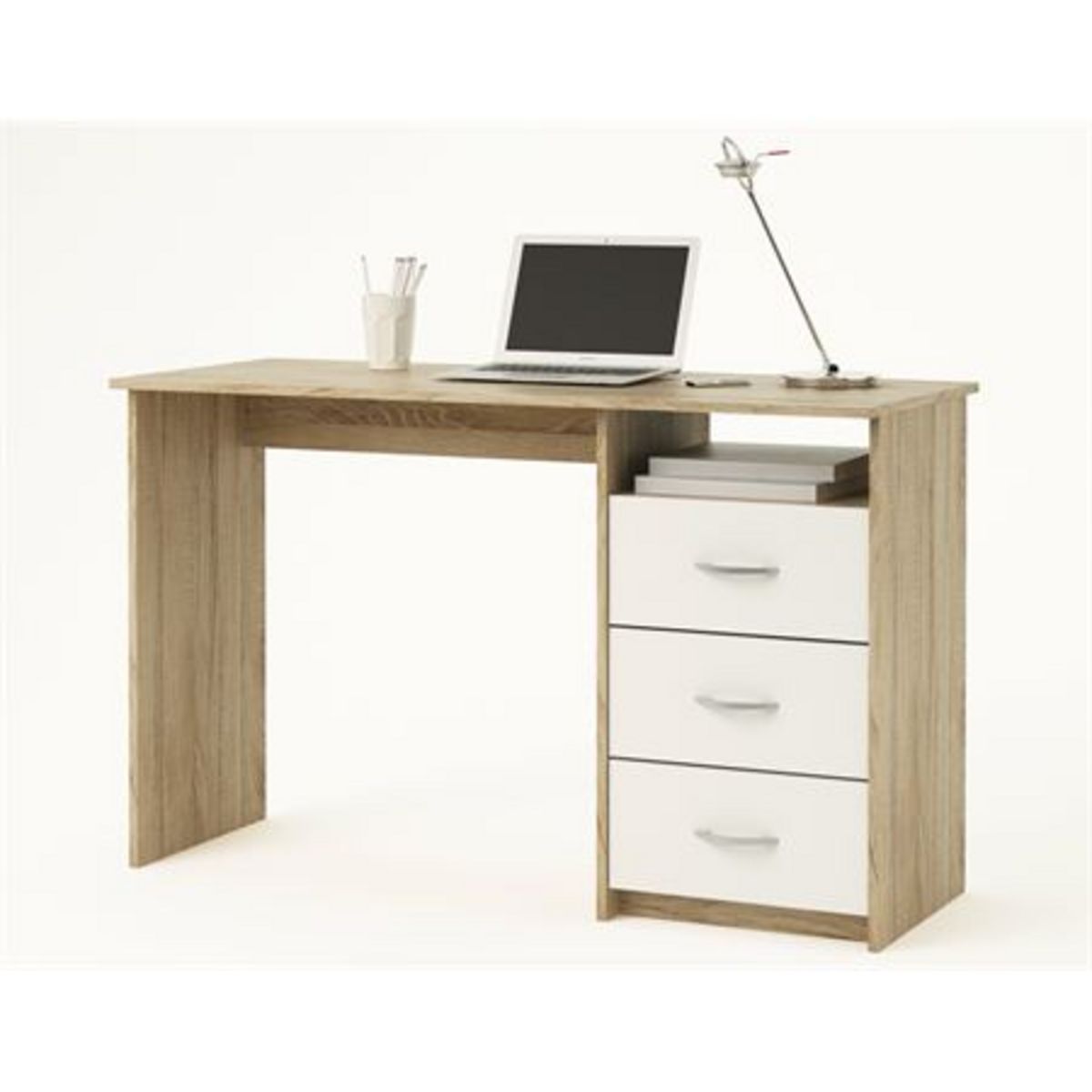 Bureau droit 3 tiroirs 1 niche L123cm ARISTOTE