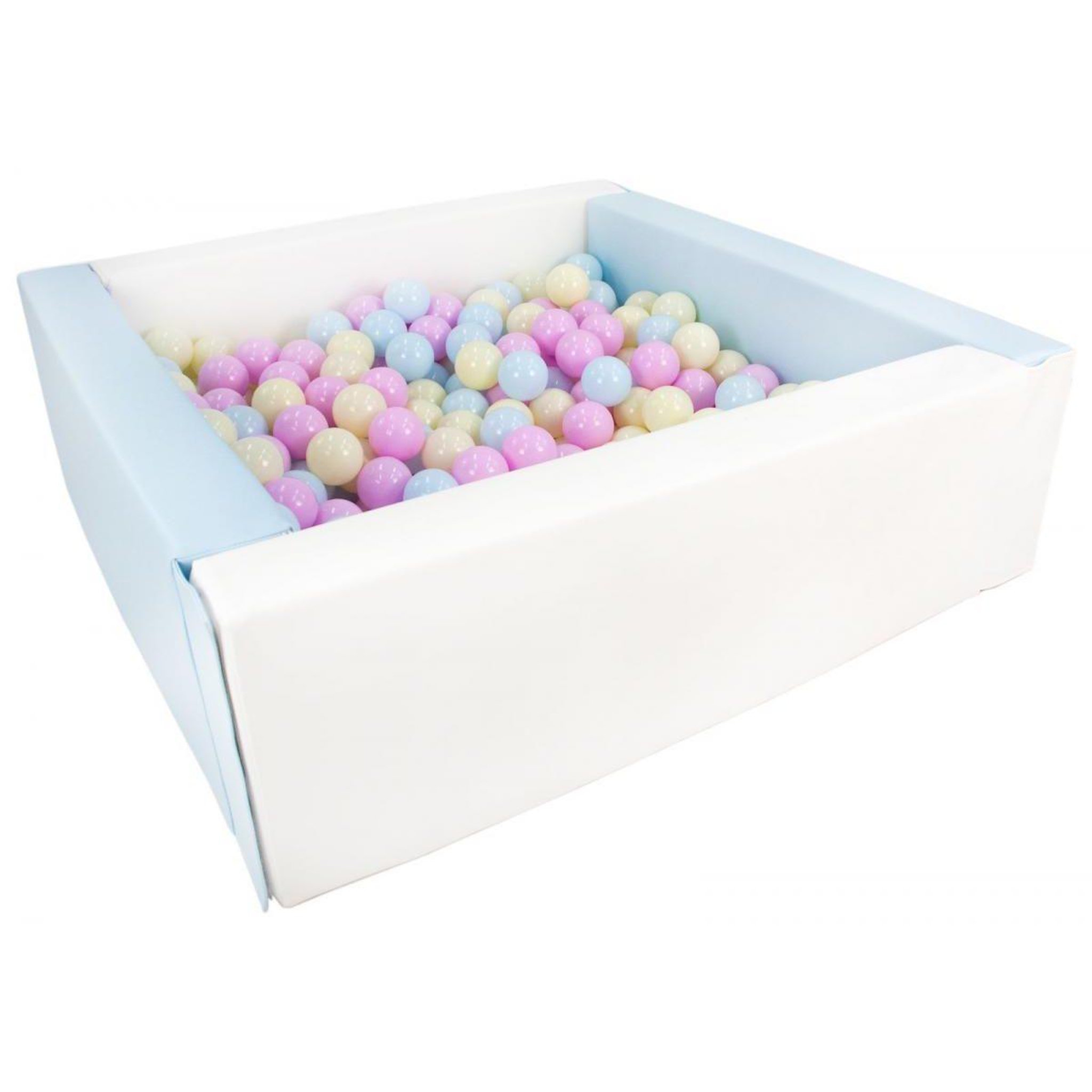 VELINDA Piscine à balles carrée avec 300 balles - blanc, bleu (pastel)/rose, bleu, jaune (pastel)