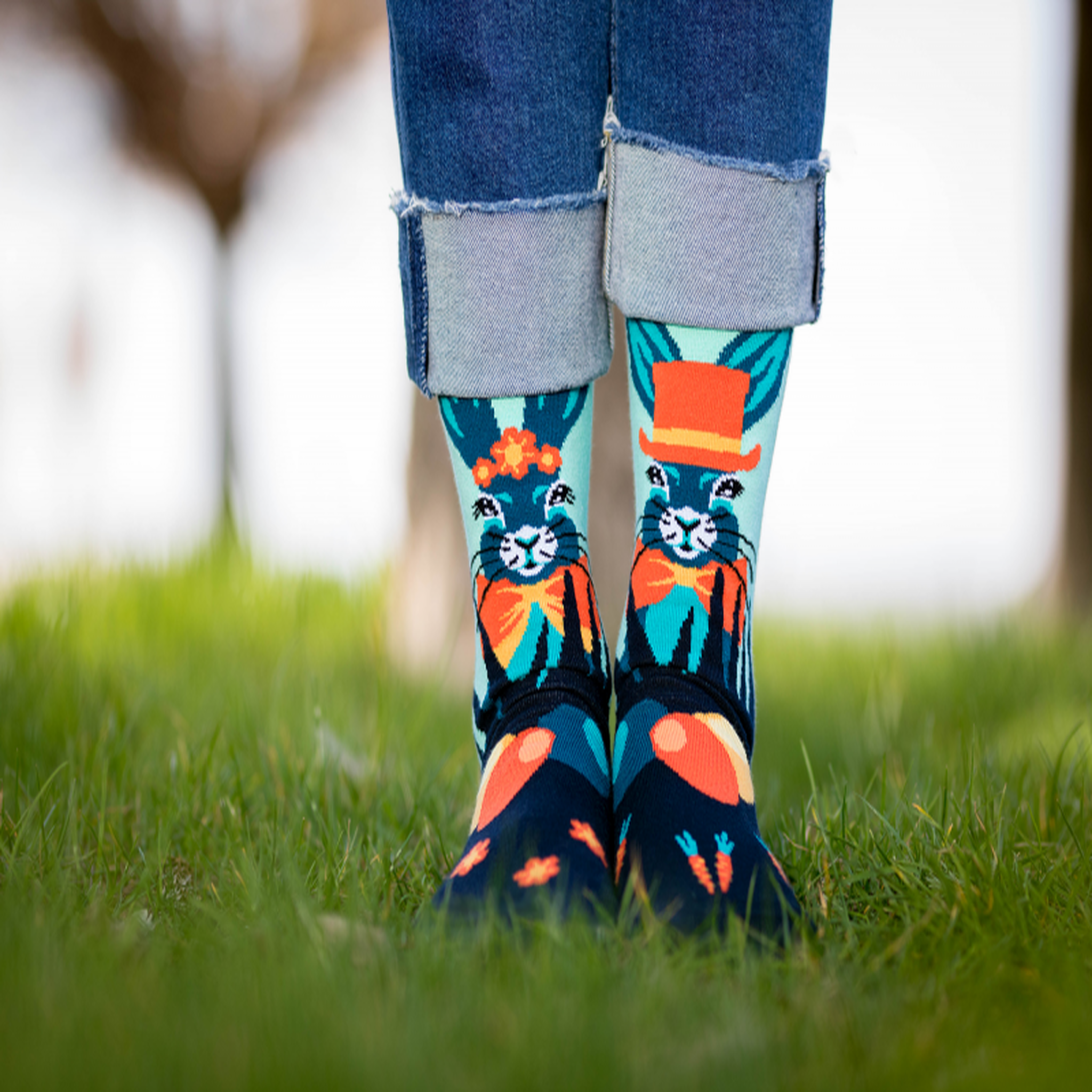 Voir la diapositive 4 : PIRIN HILL Chaussettes arty lapins de pâques - bleues & menthes