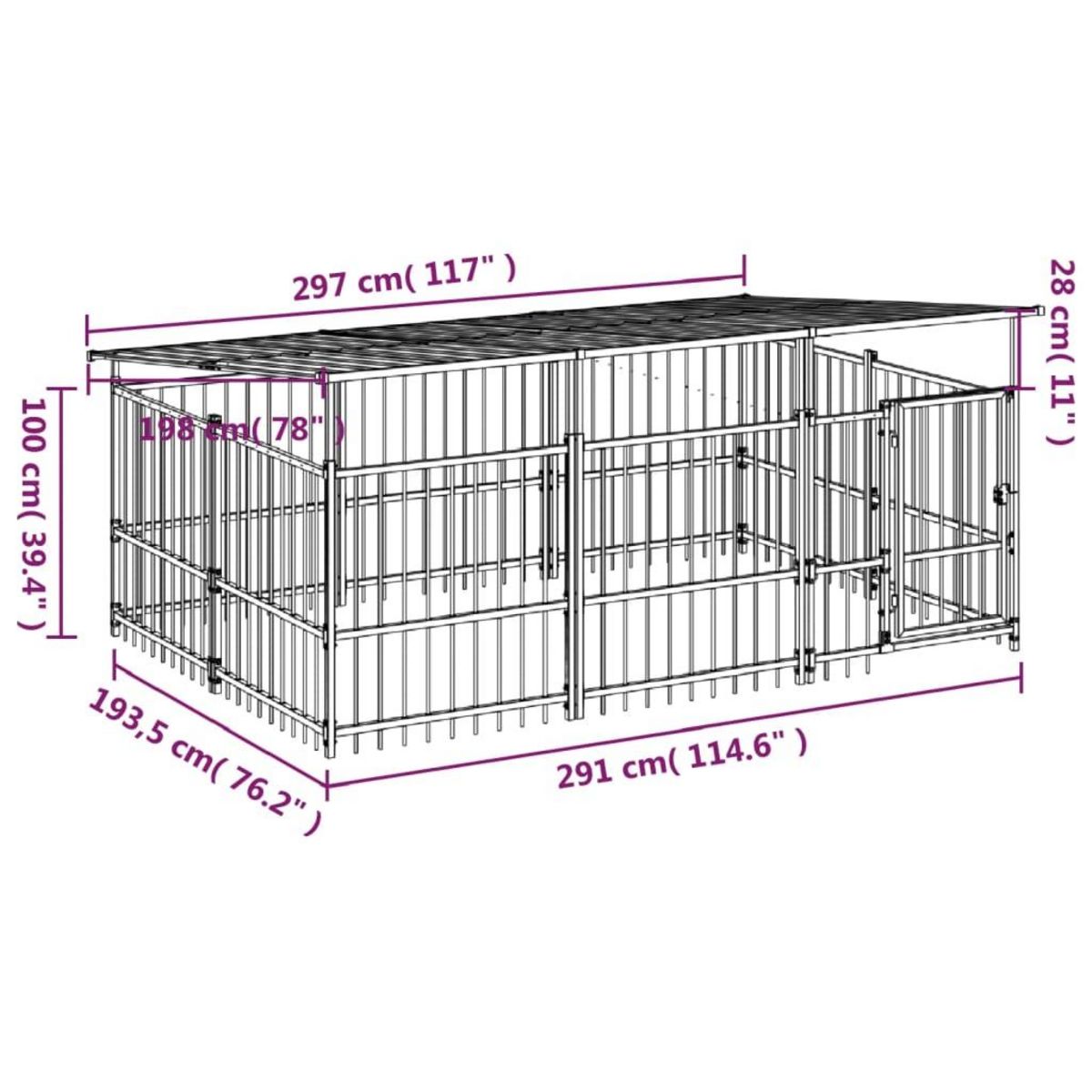 VIDAXL Chenil d'exterieur avec toit pour chiens Acier 5,63 m²