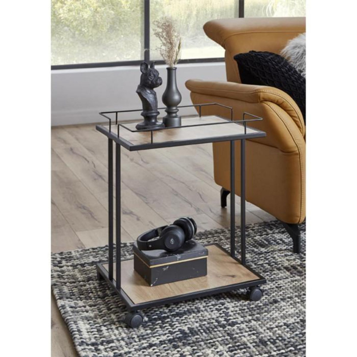 Paris Prix Desserte de Cuisine  Ascola  60cm Noir & Chêne