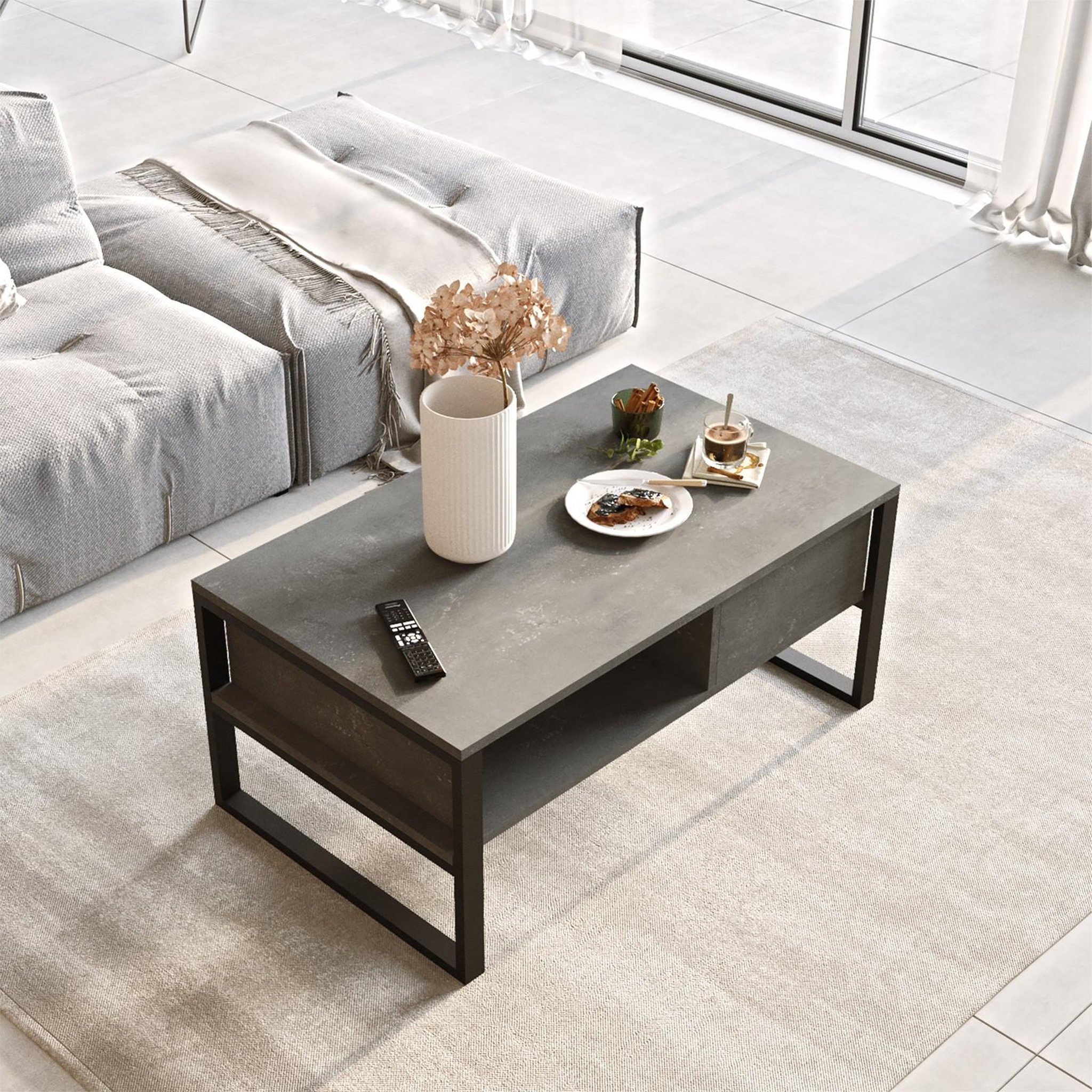 Voir la diapositive 4 : Habitat et Jardin Table basse en bois  ml34  - 100 x 59 x 44 cm - argent