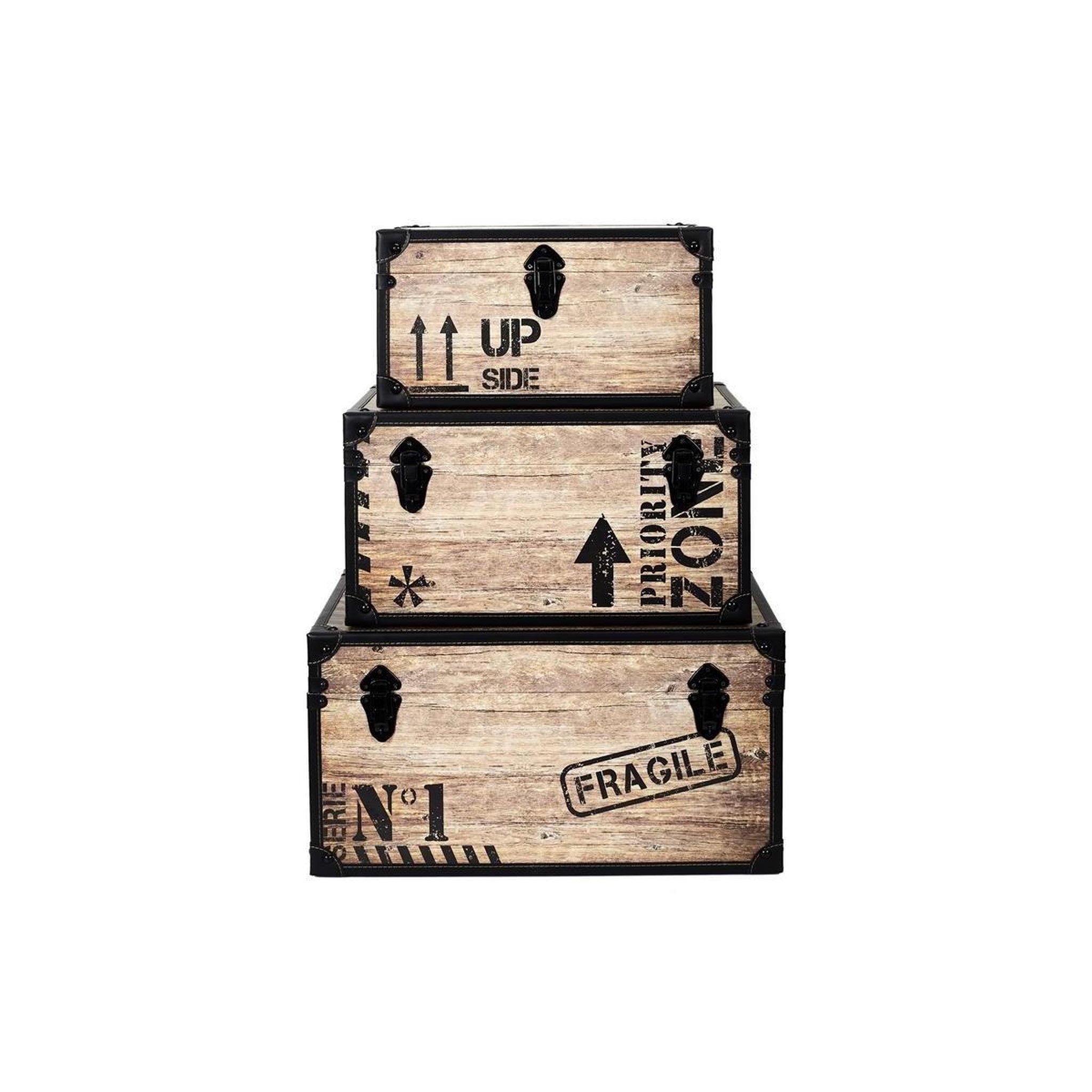 Voir la diapositive 2 : The Home Deco Factory Lot de 3 malles déco  indus  56cm marron & noir