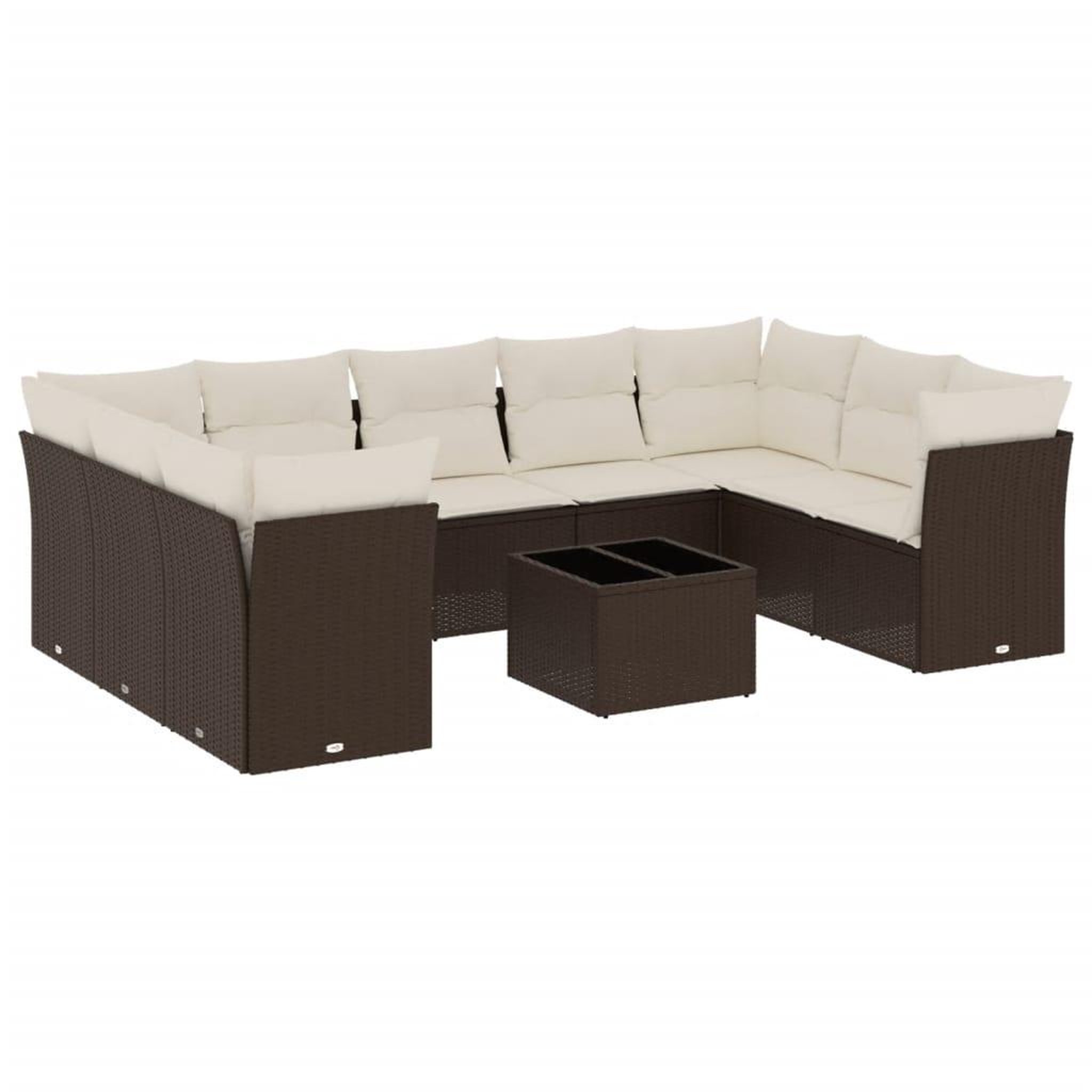 Voir la diapositive 2 : VIDAXL Salon de jardin 10 pcs avec coussins marron resine tressee