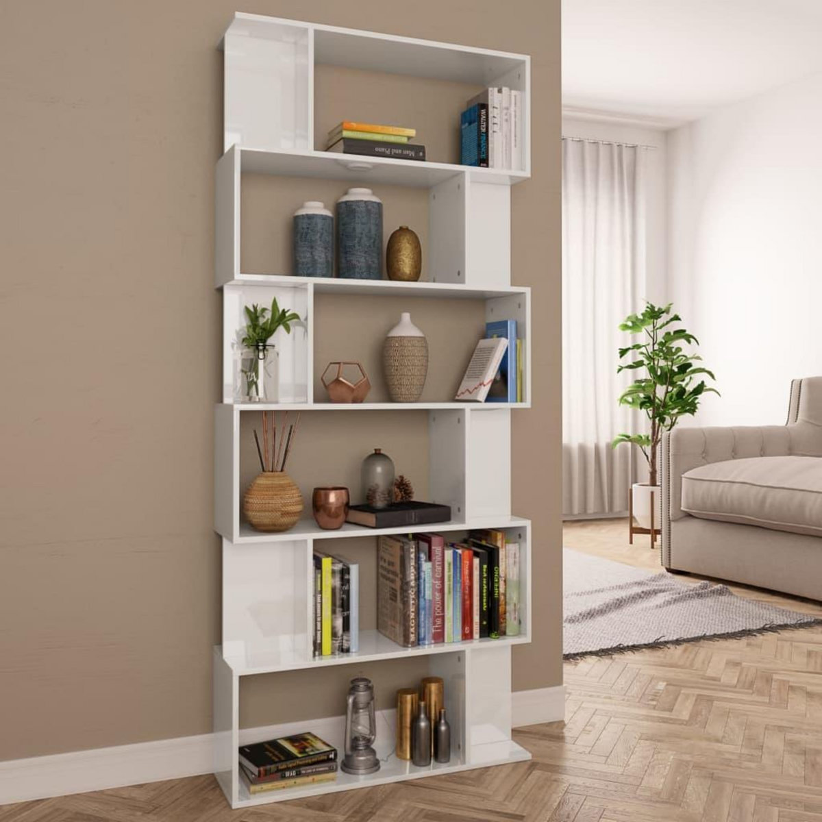 VIDAXL Bibliotheque/Separateur de piece Blanc brillant 80x24x192 cm