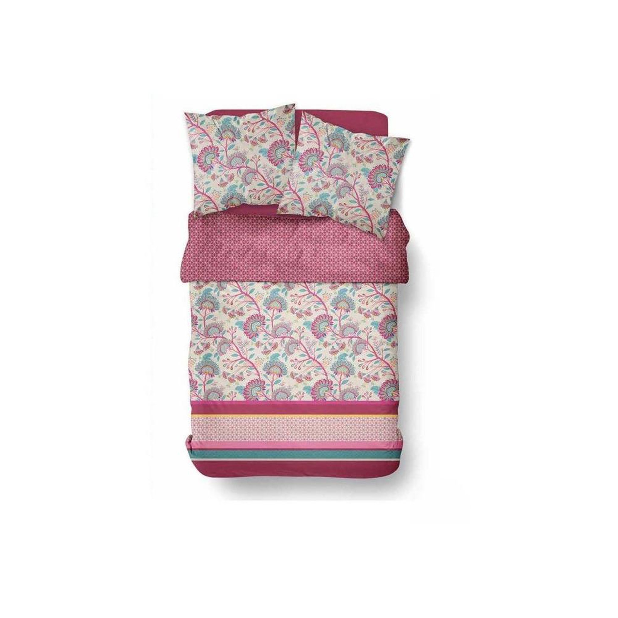 Voir la diapositive 4 : Today Parure housse de couette today sunshine coton rouge bordeaux florale 260 x 240 cm avec 2 taies 63 x 63 cm