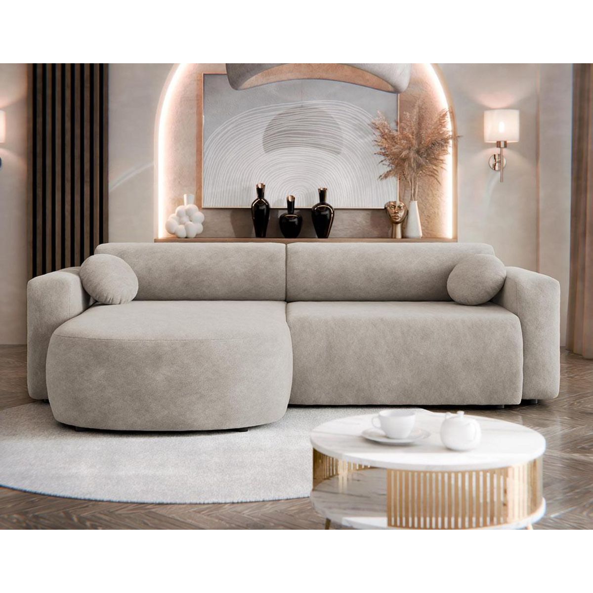 BEST MOBILIER Brunello - canapé d'angle réversible 4 places convertible avec coffre en tissu