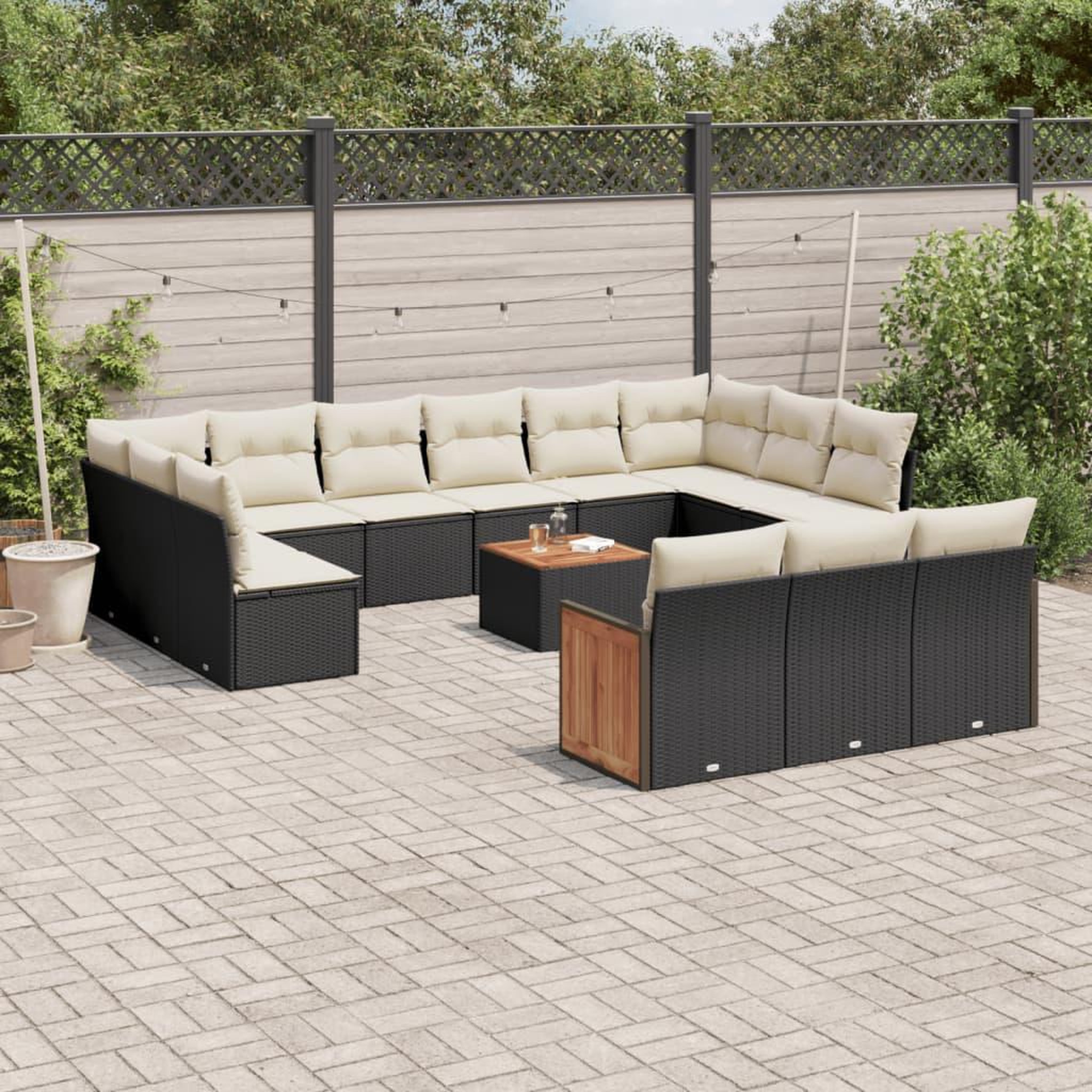 VIDAXL Salon de jardin avec coussins 14 pcs noir resine tressee