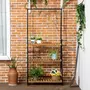OUTSUNNY Étagère échelle à fleurs 3 niveaux - porte plante bois 3 étagères - 4 crochets pour pots suspendus - métal noir bois sapin
