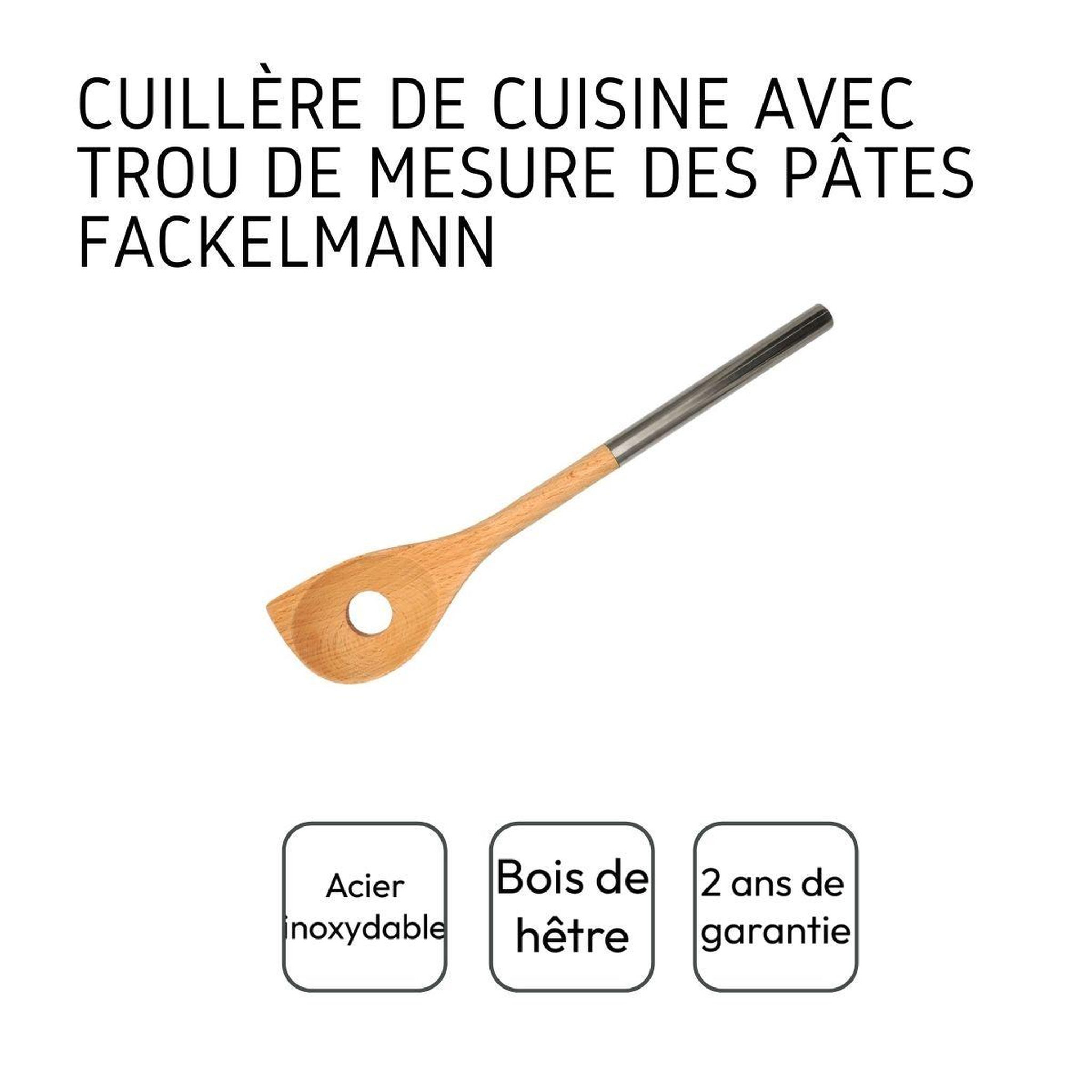 Voir la diapositive 4 : Fackelmann Cuillère en bois biseautée avec un trou manche inox 34 cm fackelmann boissellerie