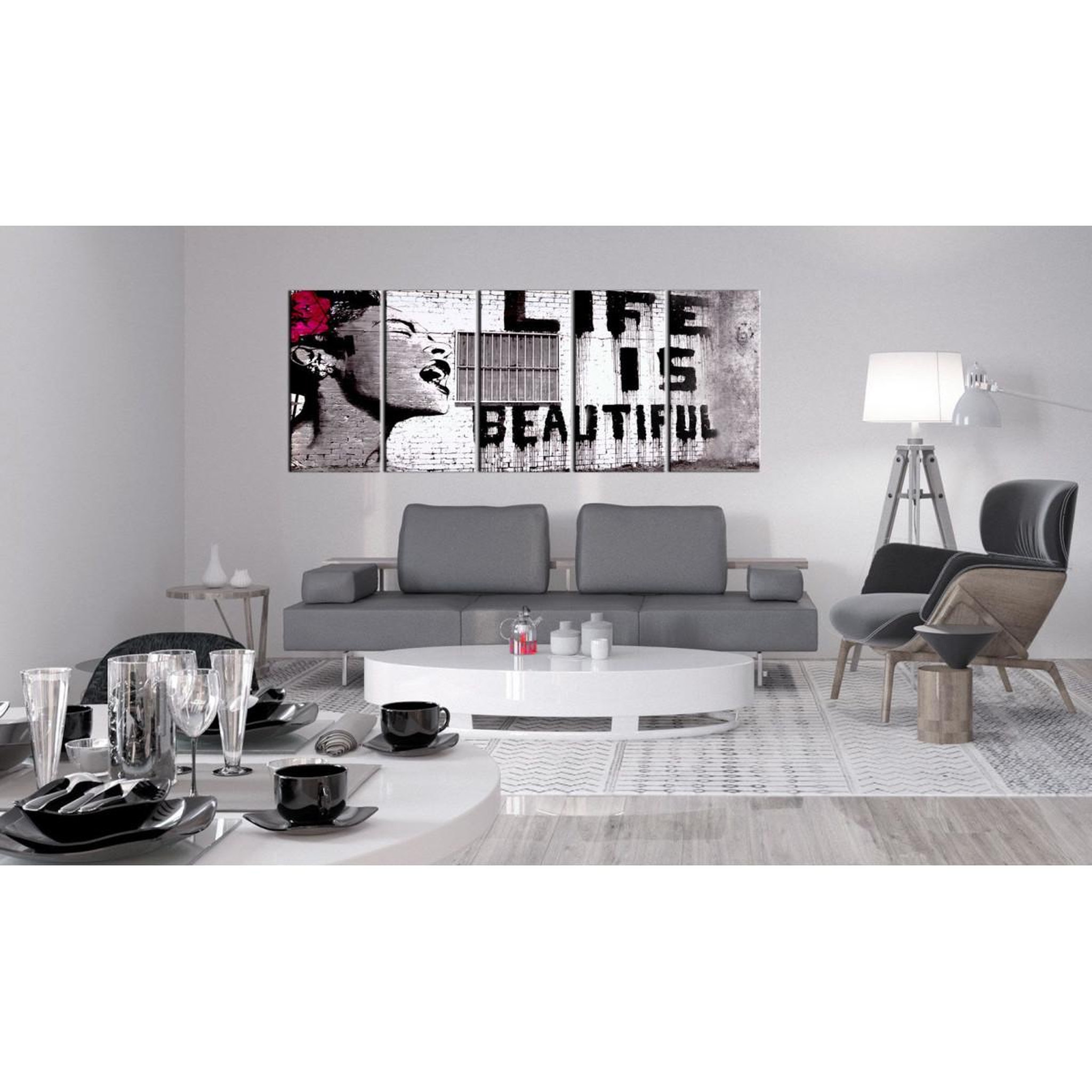 Voir la diapositive 2 : Paris Prix Tableau imprimé  banksy - life is beautiful