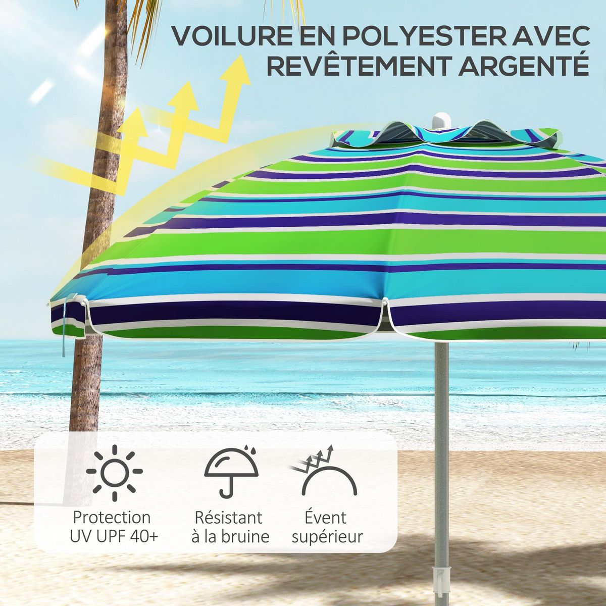 OUTSUNNY Parasol inclinable réglable de plage protection UV40+ Ø178 cm sac transport inclus