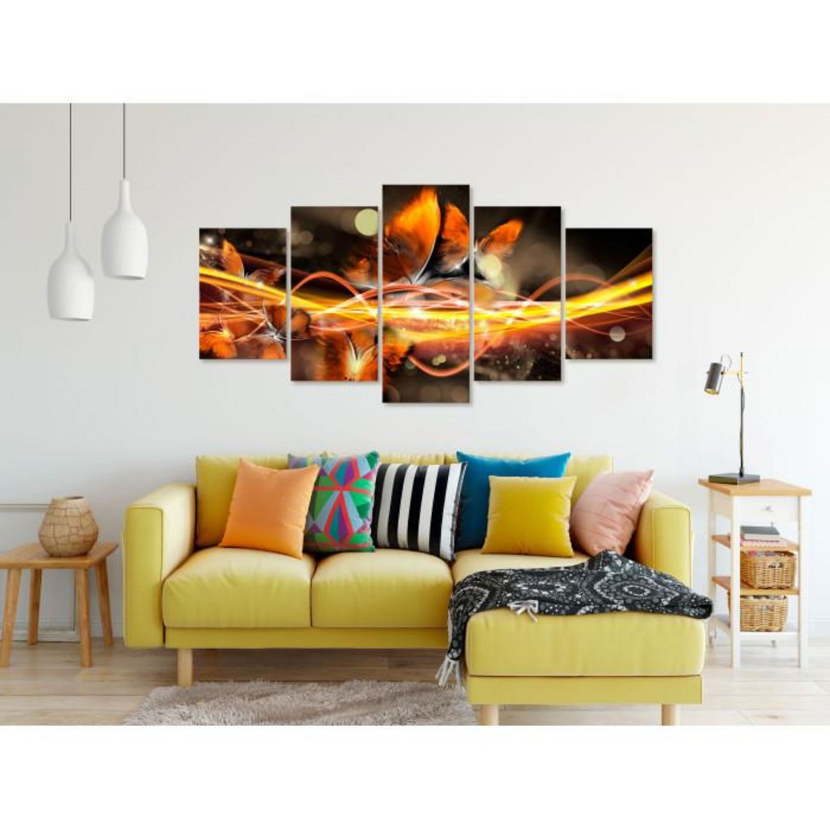 Paris Prix Tableau 5 Panneaux  Swarm of Butterflies Wide Orange