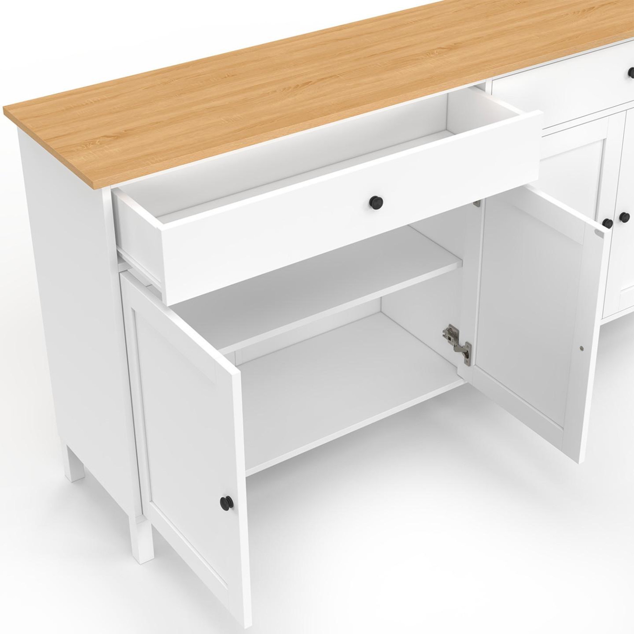 Voir la diapositive 6 : ID MARKET Buffet 160cm achille 4 portes et 2 tiroirs blanc et plateau bois