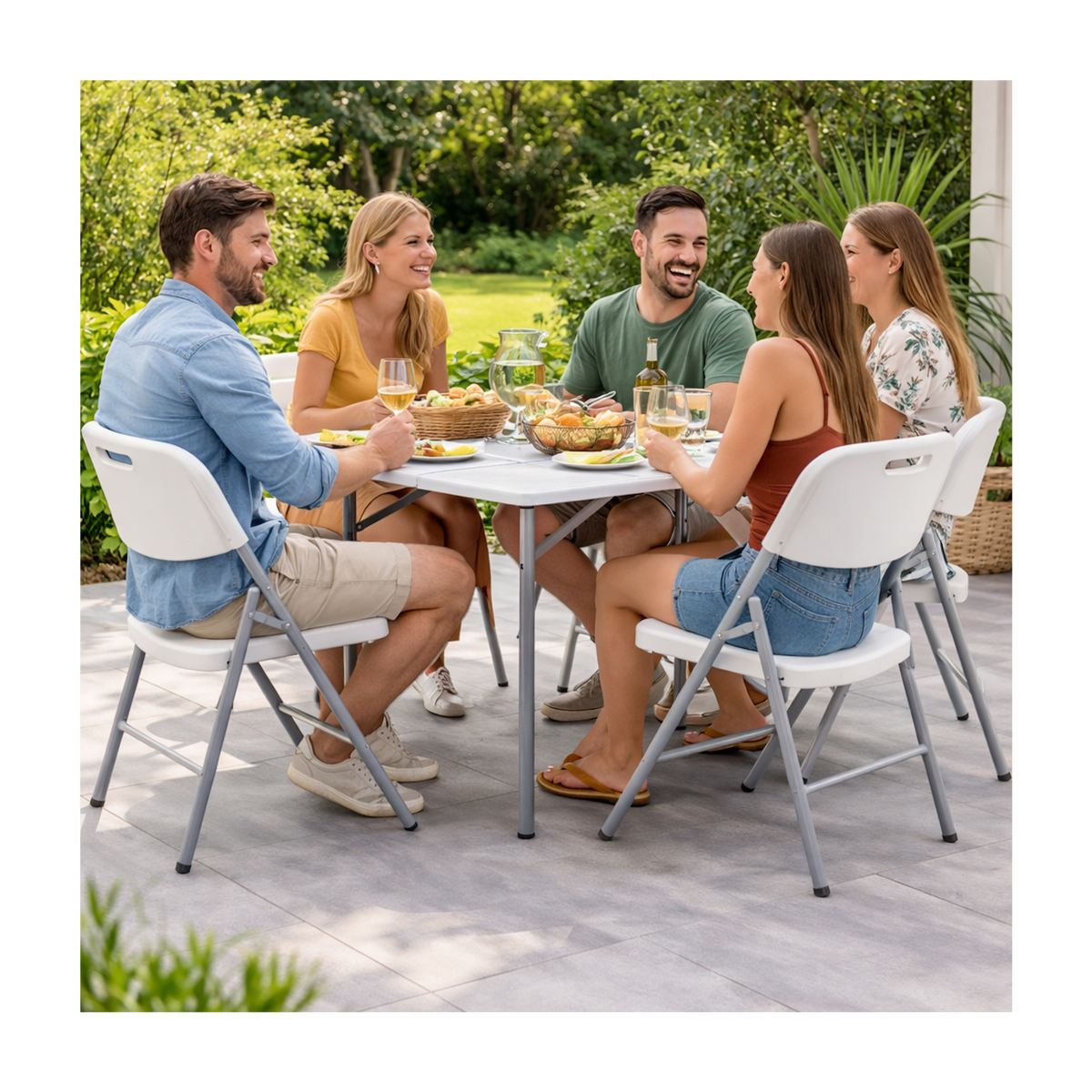 KZ GARDEN Chaise pliante blanche 52x48x85cm Plastique renforcé Intérieur/Extérieur - Chaise de Jardin Camping Balcon Réceptions KZ Garden