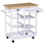 Voir la diapositive 2 : HOMCOM Chariot de service desserte de cuisine à roulettes multi-rangements 74L x 37l x 76H cm plateau bois massif pin châssis MDF