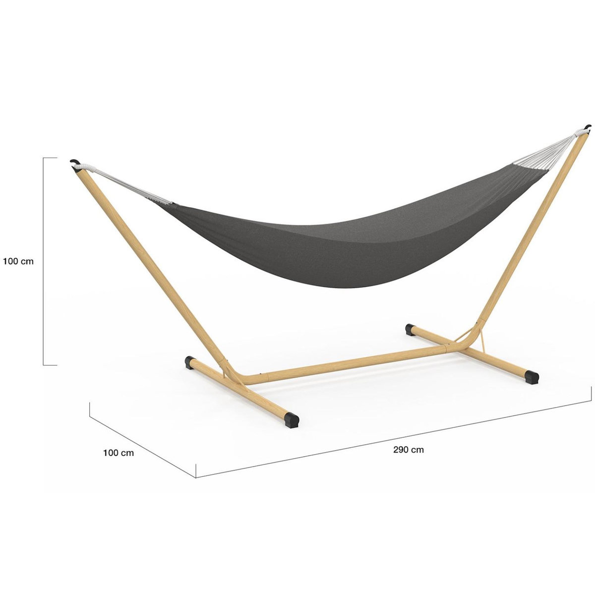 ID MARKET Hamac avec support métal effet bois et toile gris anthracite