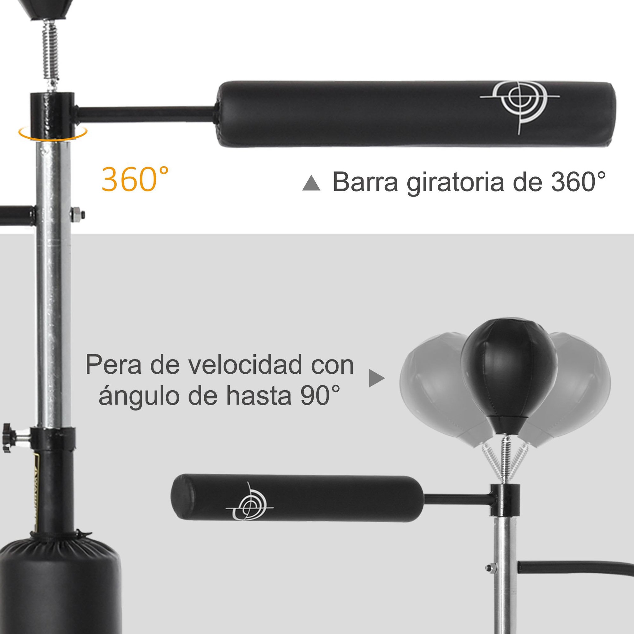 Voir la diapositive 4 : HOMCOM Sac de frappe boxe autoportant punching ball brunier 3 en 1 revêtement synthétique dim. 88l x 50l x 160-230h cm noir