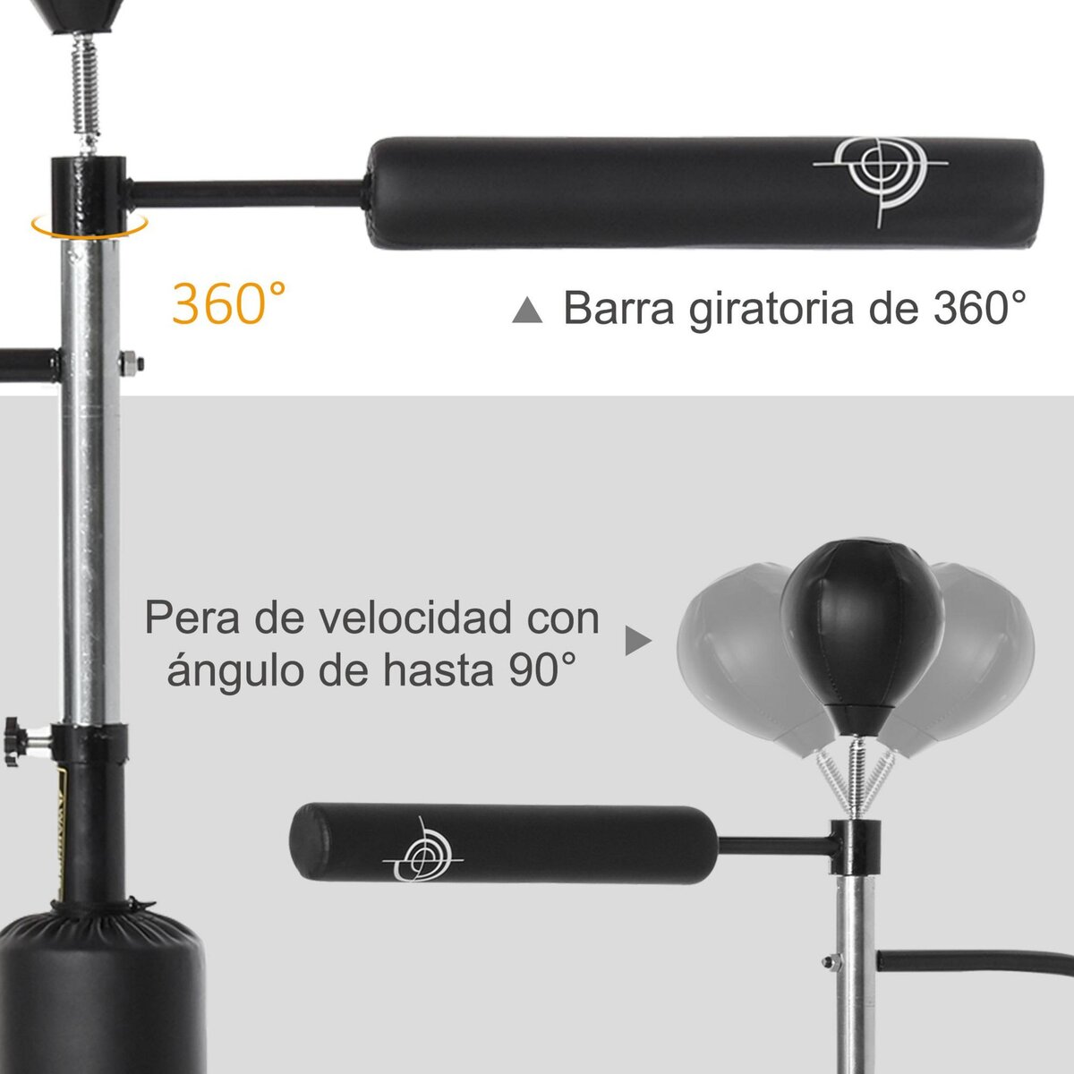 HOMCOM Sac de frappe boxe autoportant punching ball brunier 3 en 1 revêtement synthétique dim. 88L x 50l x 160-230H cm noir