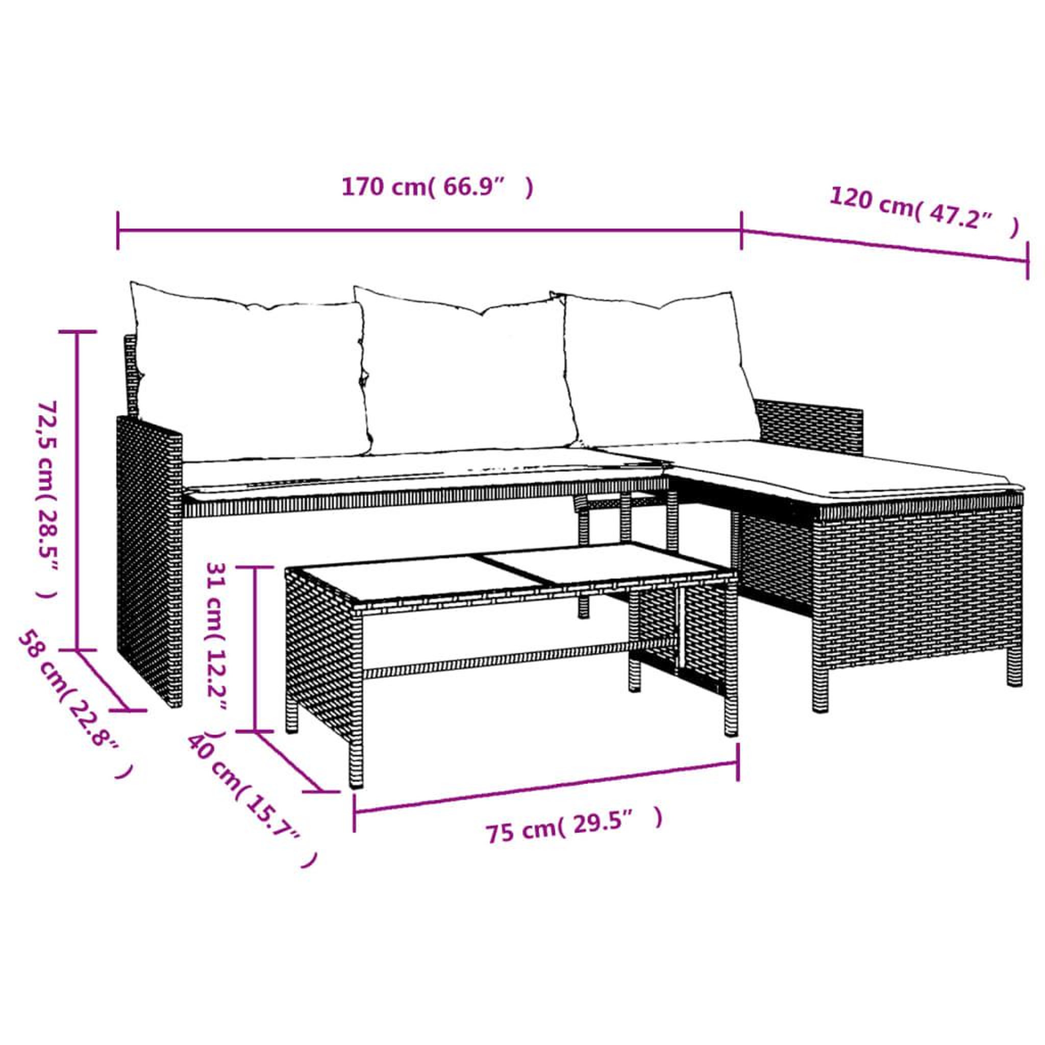 Voir la diapositive 6 : VIDAXL Canape de jardin et table et coussins en forme de L gris clair