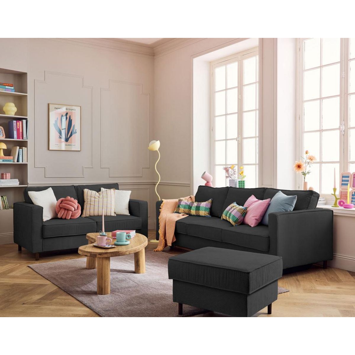 LISA DESIGN Jake - canapé 2 places en velours côtelé - pieds bois foncé