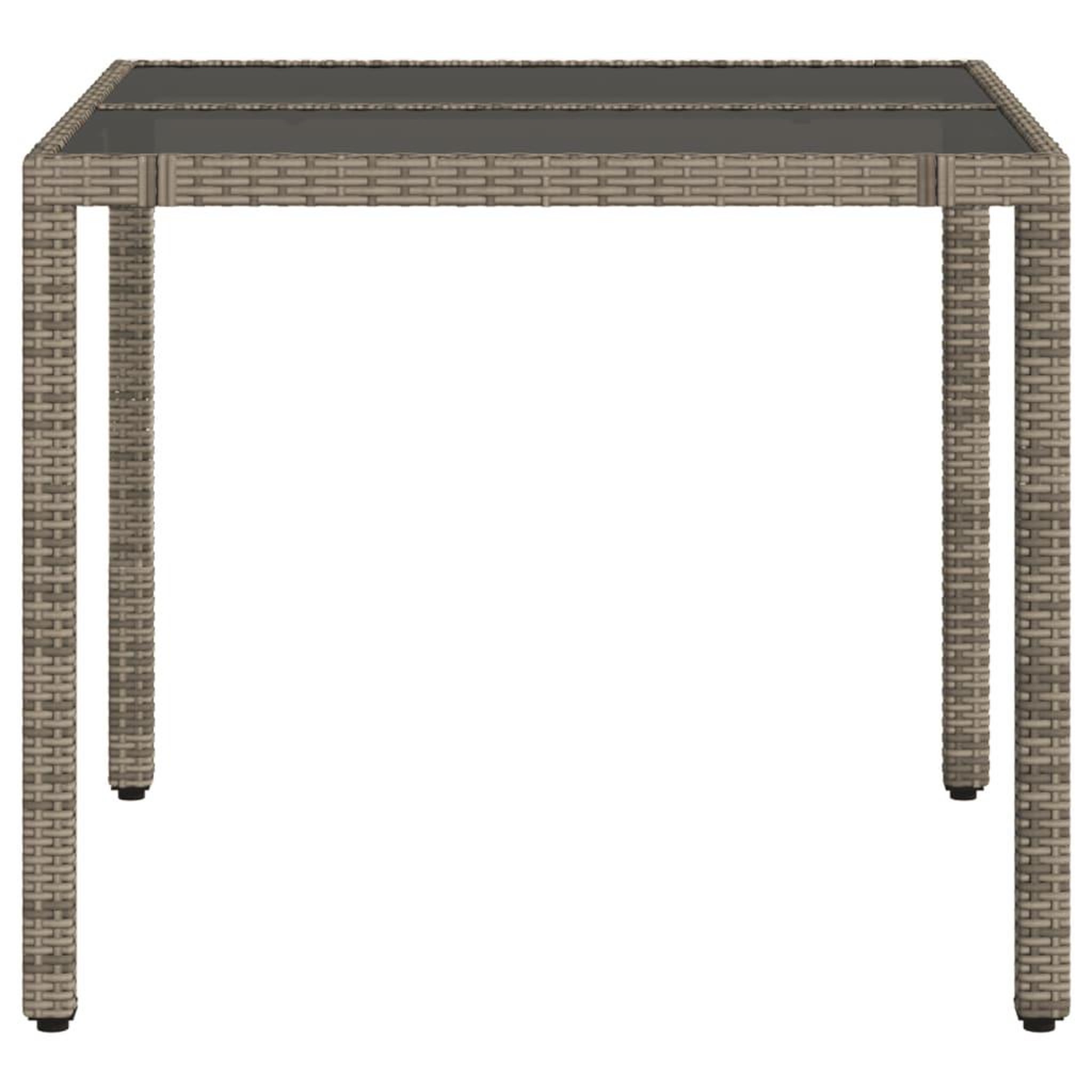 Voir la diapositive 5 : VIDAXL Table de jardin dessus en verre Gris 90x90x75 cm Resine tressee