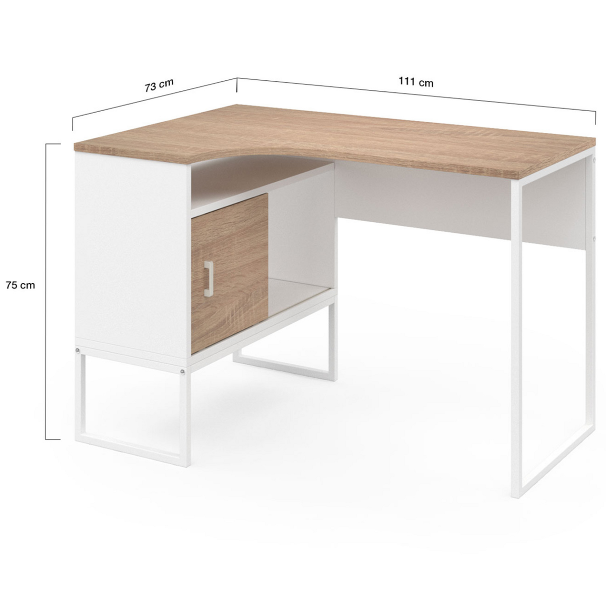ID MARKET Bureau d'angle ROB blanc et façon hêtre niche de rangement et porte design industriel