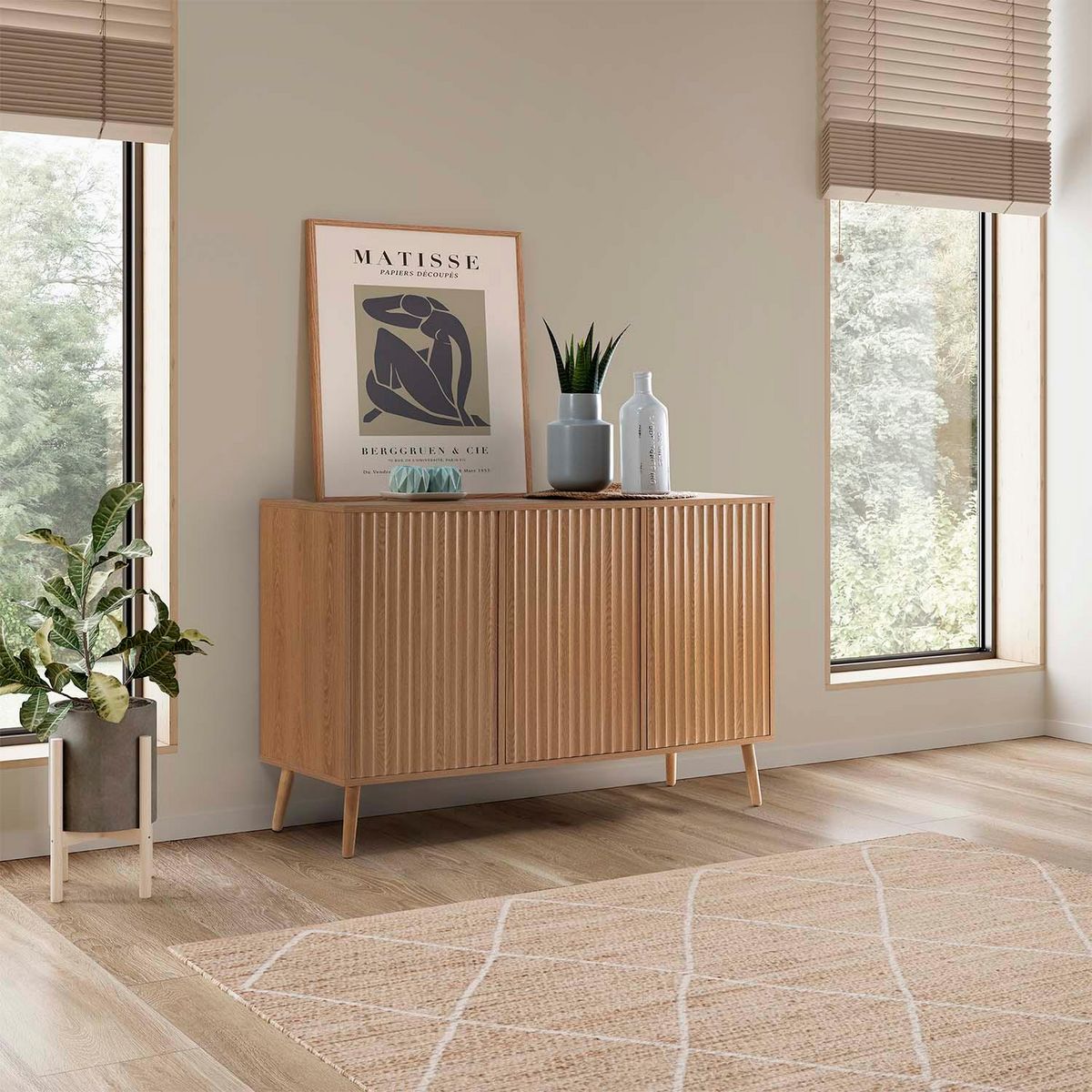 VS VENTA-STOCK Buffet Lluvia 3 portes en chêne, largeur 120 cm